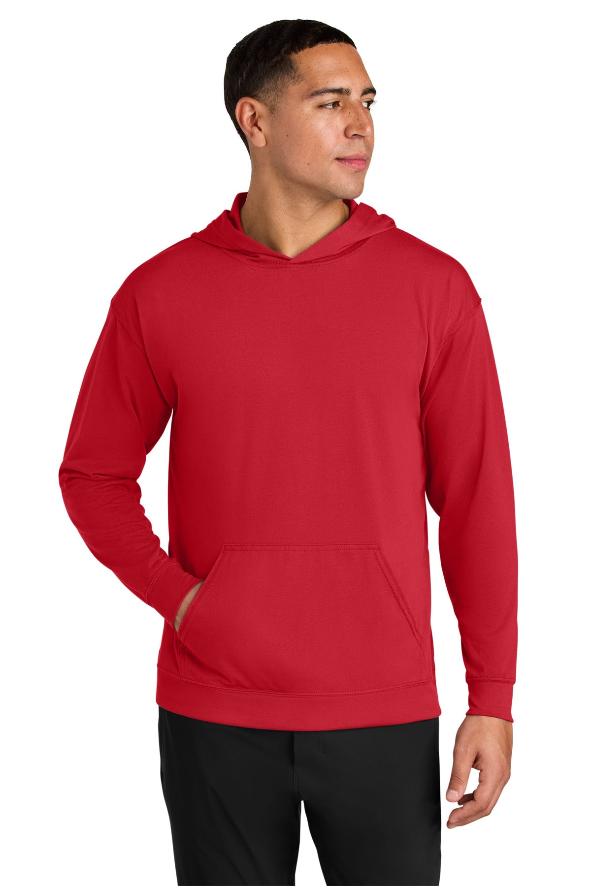 Custom Scarlet Softek Long Sleeve Hooded Tee A4N3528, personalized by SanCanDo Swag in Argyle, TX