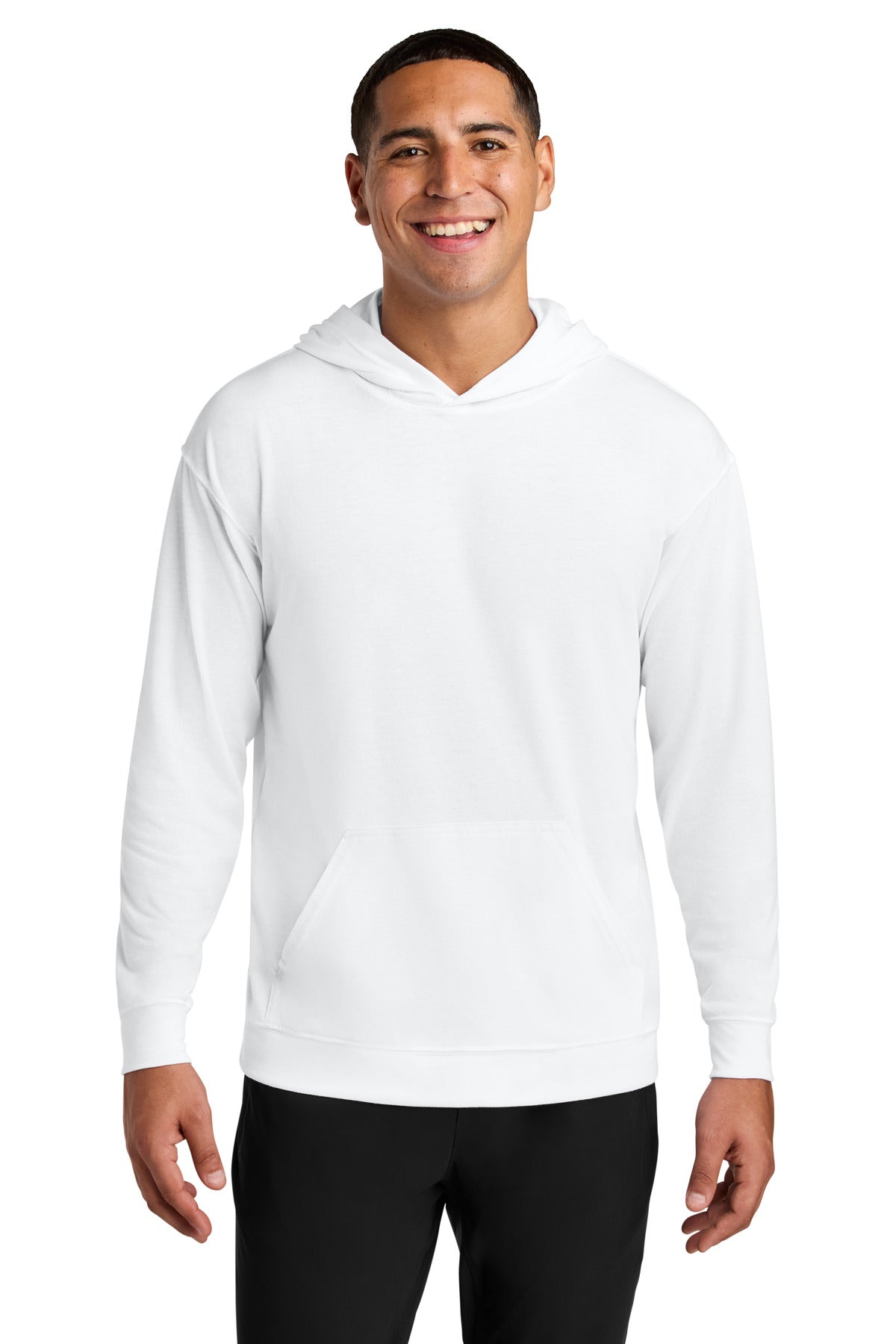 Custom White Softek Long Sleeve Hooded Tee A4N3528, personalized by SanCanDo Swag in Argyle, TX