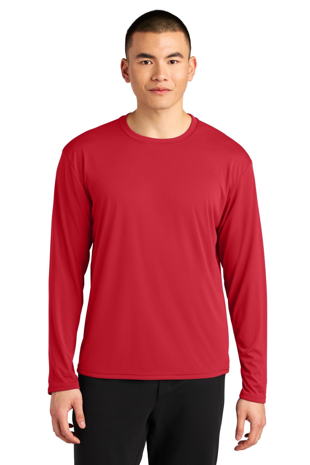 Custom Scarlet AirFlex Long Sleeve Tee A4N3532, personalized by SanCanDo Swag in Argyle, TX