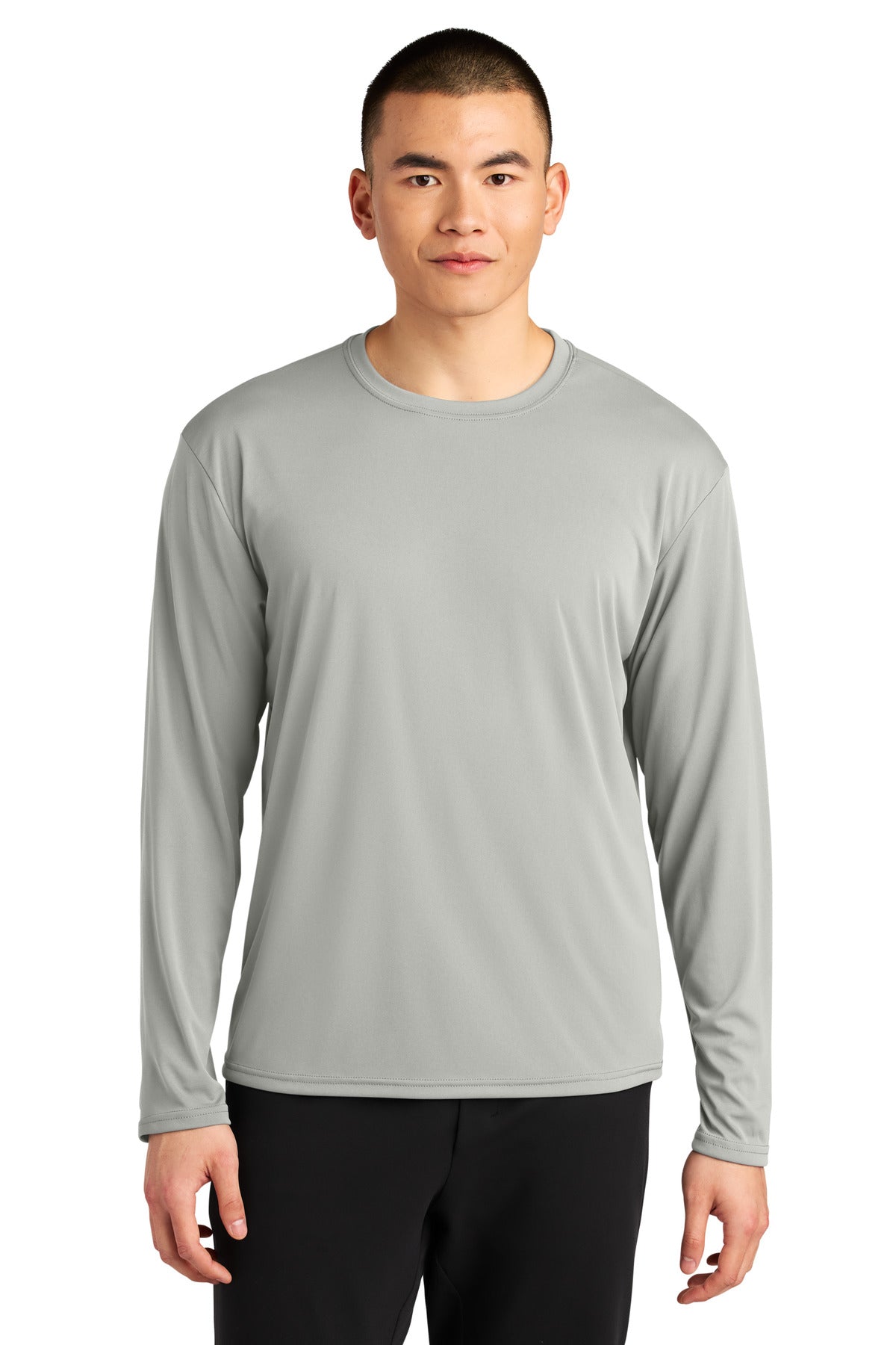 Custom Silver AirFlex Long Sleeve Tee A4N3532, personalized by SanCanDo Swag in Argyle, TX