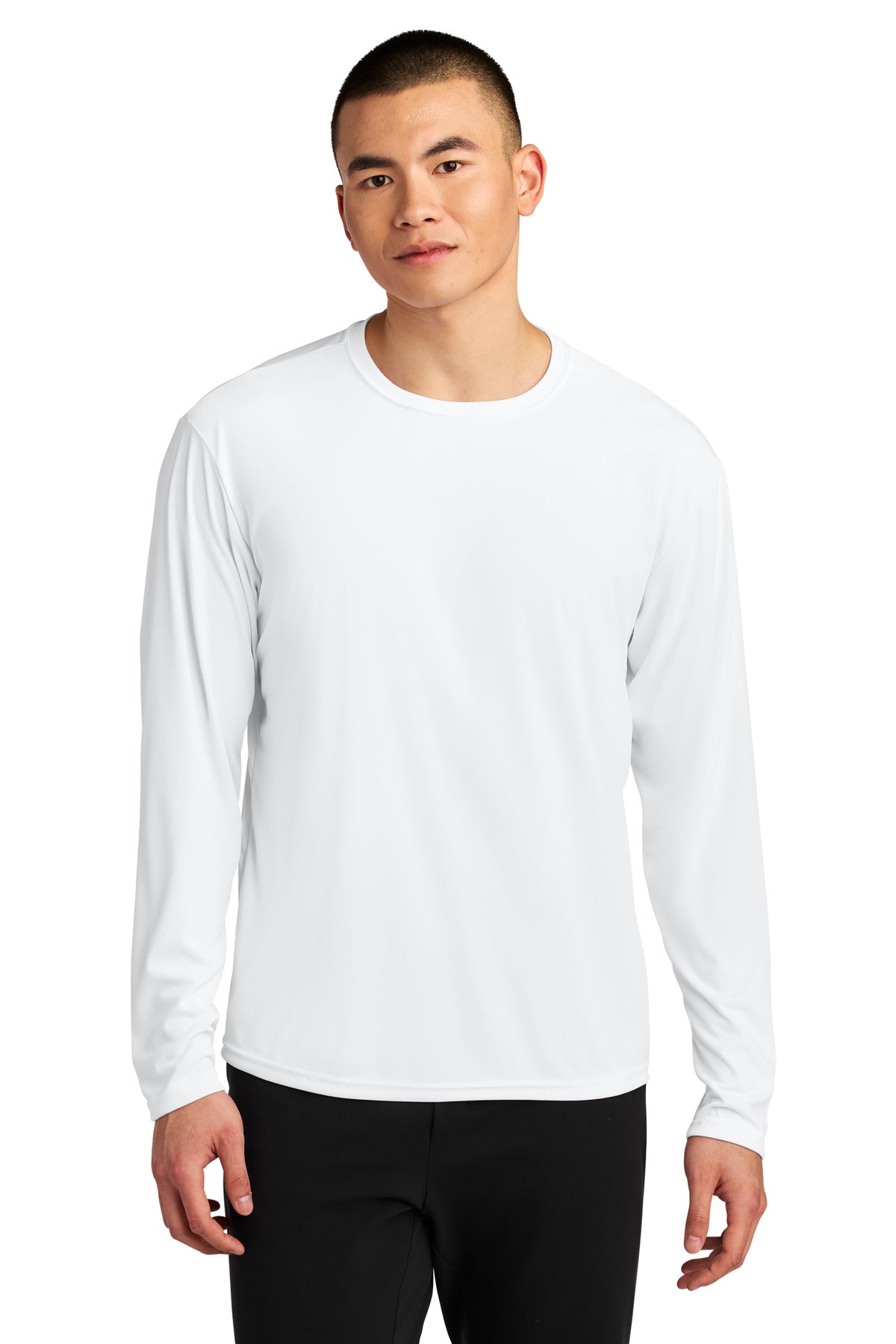 Custom White AirFlex Long Sleeve Tee A4N3532, personalized by SanCanDo Swag in Argyle, TX