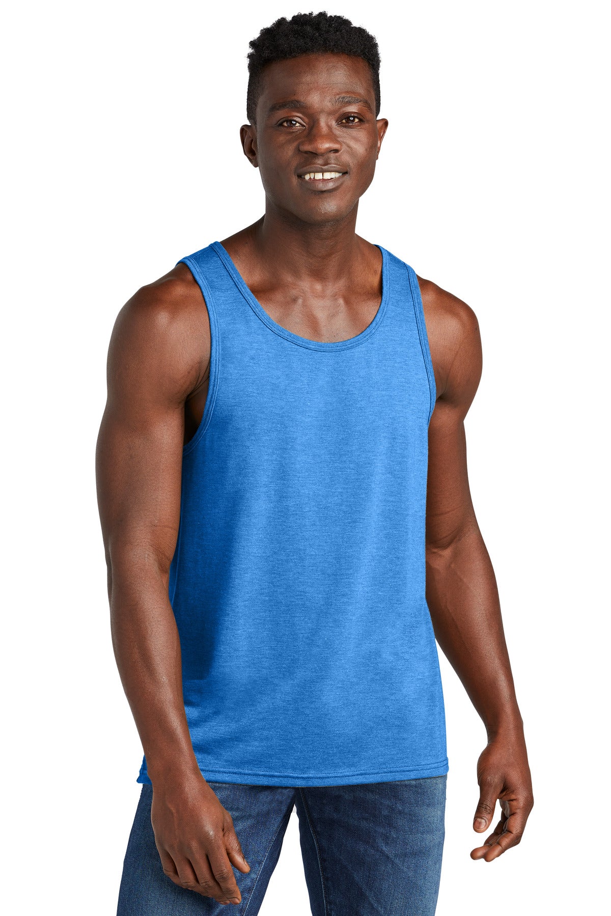 Custom Azure Blue Unisex Tri-Blend Tank AL2019, personalized by SanCanDo Swag in Argyle, TX