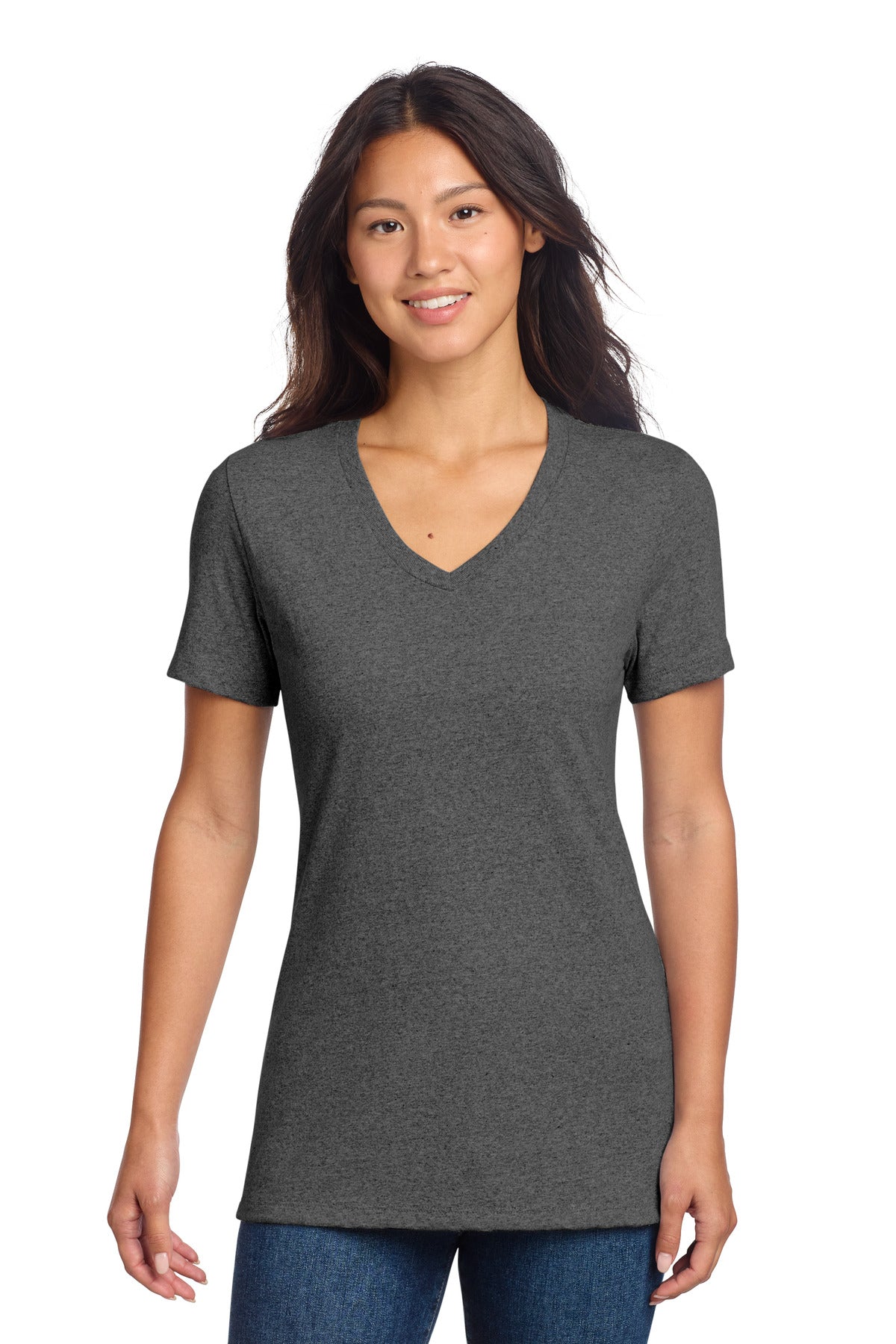 Custom Reloaded Charcoal Heather Women's Recycled Blend V-Neck Tee AL2303, personalized by SanCanDo Swag in Argyle, TX