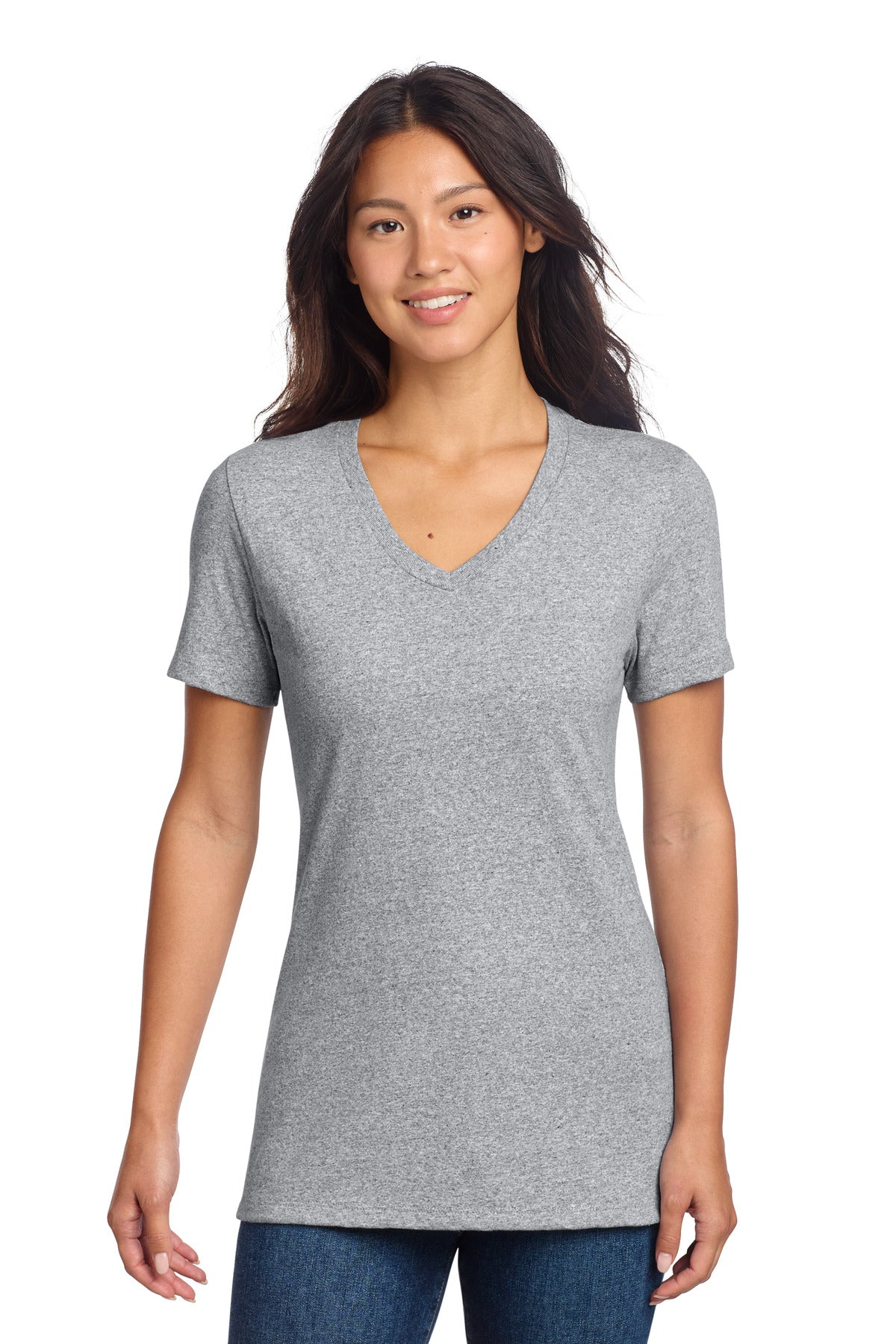 Custom Remade Gray Heather Women's Recycled Blend V-Neck Tee AL2303, personalized by SanCanDo Swag in Argyle, TX