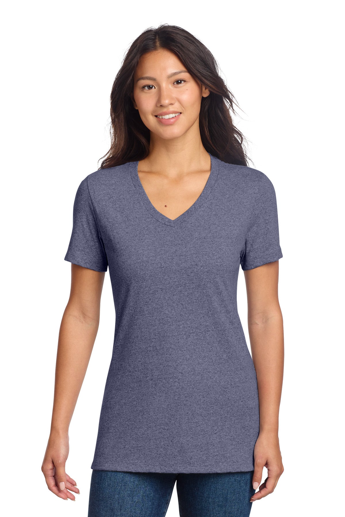 Custom Salvaged Navy Heather Women's Recycled Blend V-Neck Tee AL2303, personalized by SanCanDo Swag in Argyle, TX