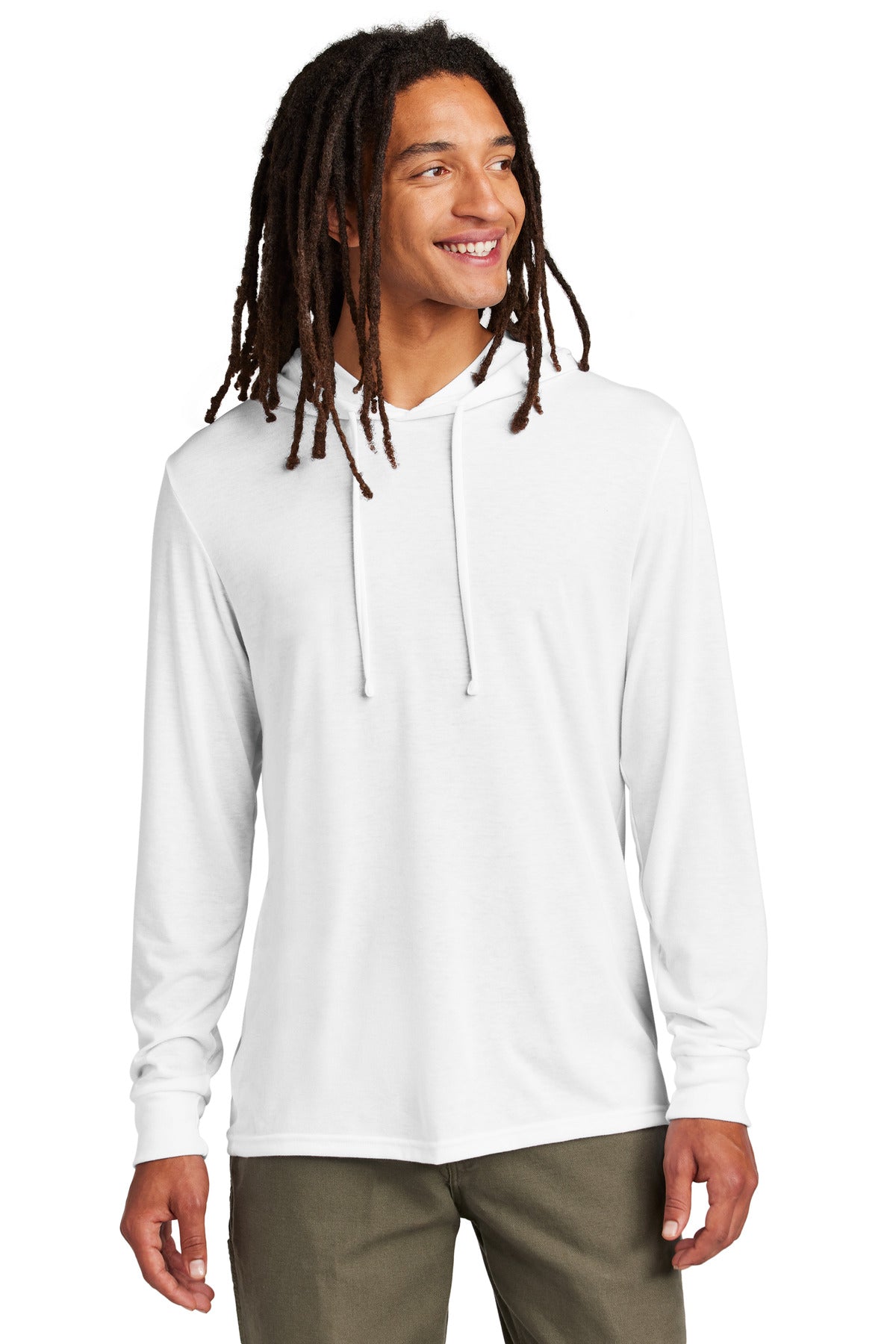 Custom Bright White Unisex Tri-Blend Hoodie Tee AL6003, personalized by SanCanDo Swag in Argyle, TX