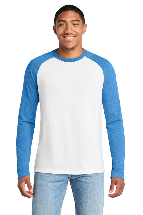 Custom Azure Blue/ Bright White Tri-Blend Long Sleeve Colorblock Raglan AL6009, personalized by SanCanDo Swag in Argyle, TX