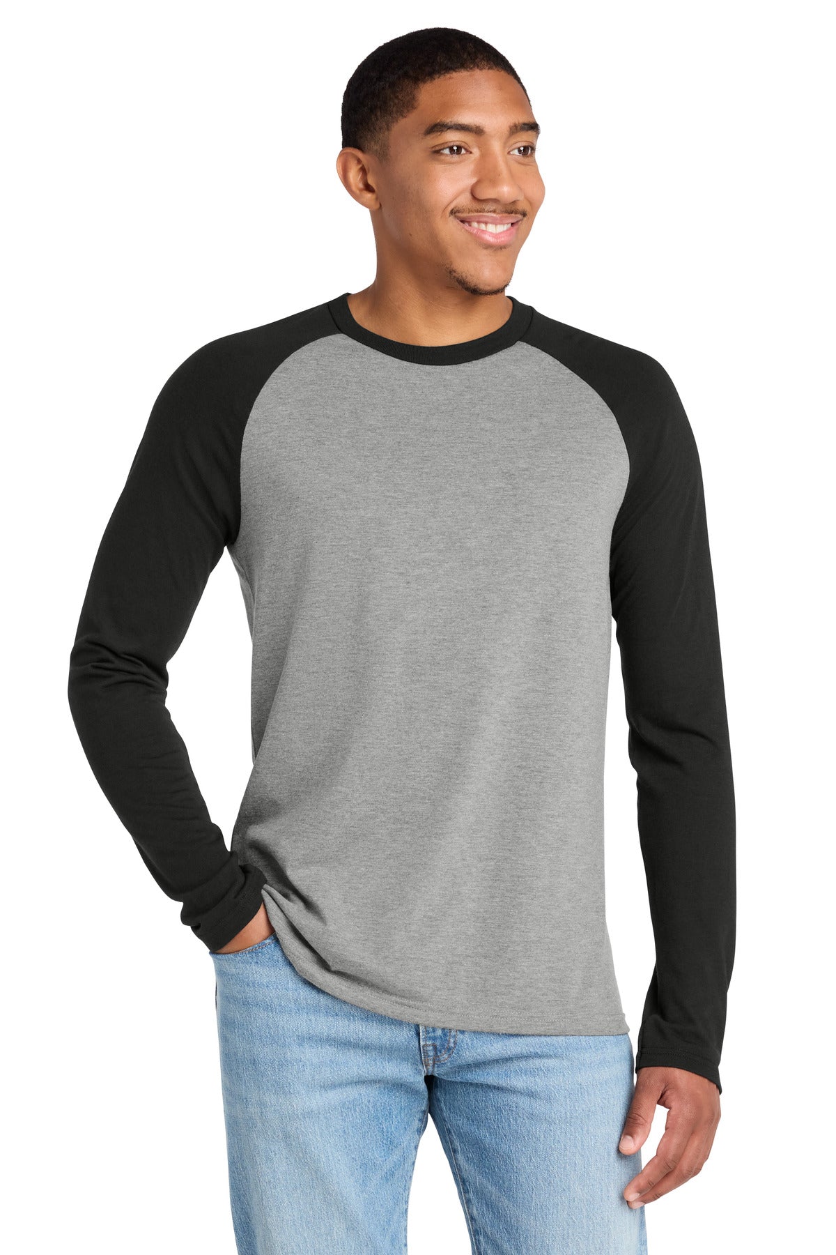 Custom Deep Black/ Aluminum Grey Tri-Blend Long Sleeve Colorblock Raglan AL6009, personalized by SanCanDo Swag in Argyle, TX