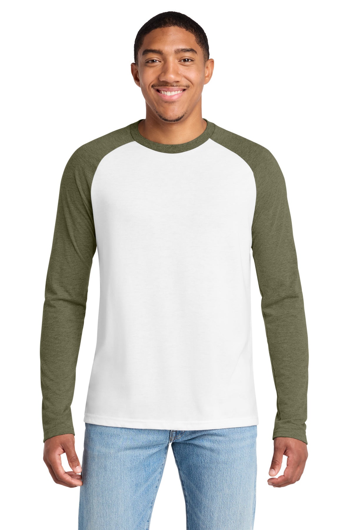 Custom Olive You Green/ Bright White Tri-Blend Long Sleeve Colorblock Raglan AL6009, personalized by SanCanDo Swag in Argyle, TX