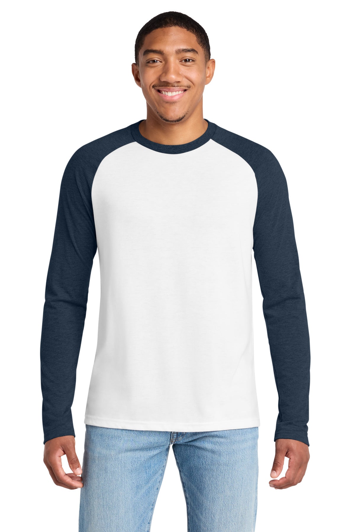 Custom Rebel Blue/ Bright White Tri-Blend Long Sleeve Colorblock Raglan AL6009, personalized by SanCanDo Swag in Argyle, TX