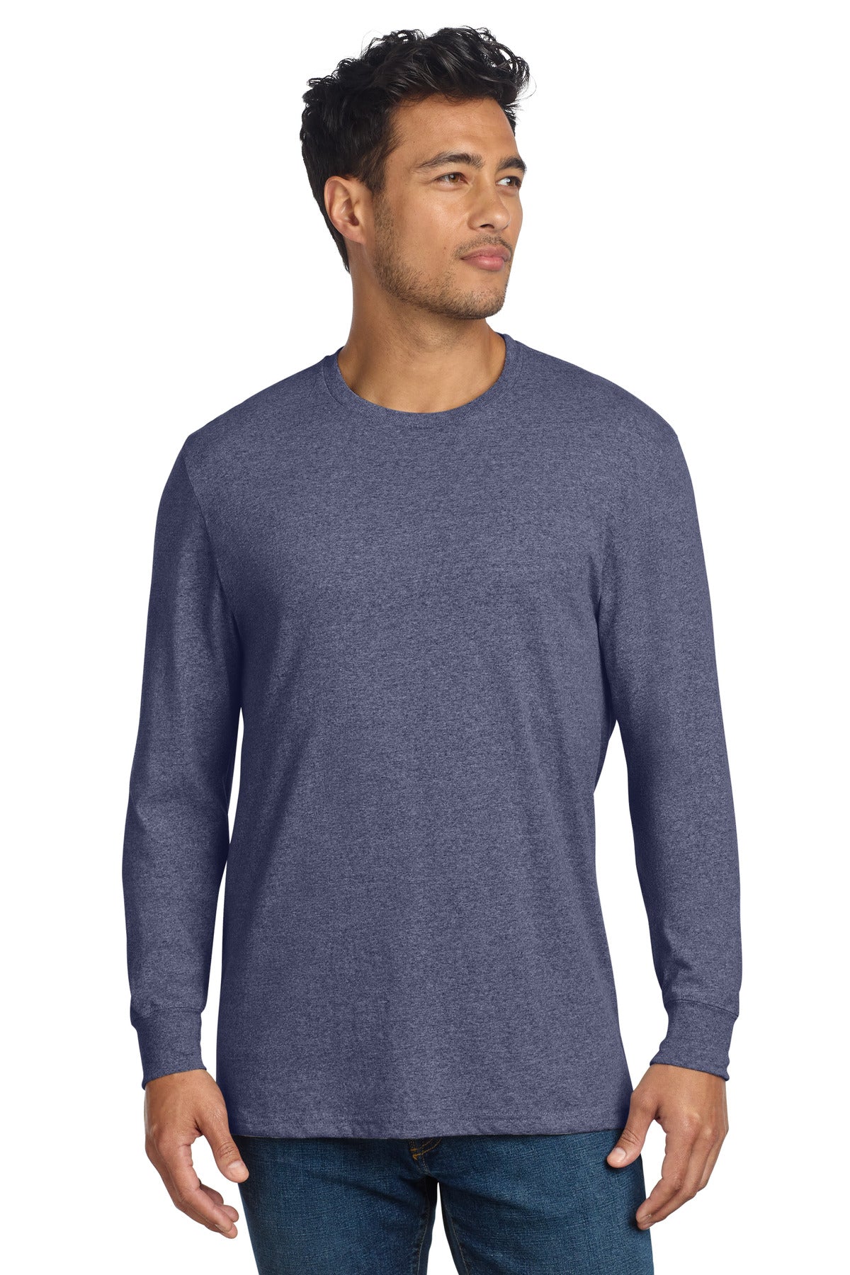 Custom Salvaged Navy Heather Unisex Long Sleeve Recycled Blend Tee AL6204, personalized by SanCanDo Swag in Argyle, TX