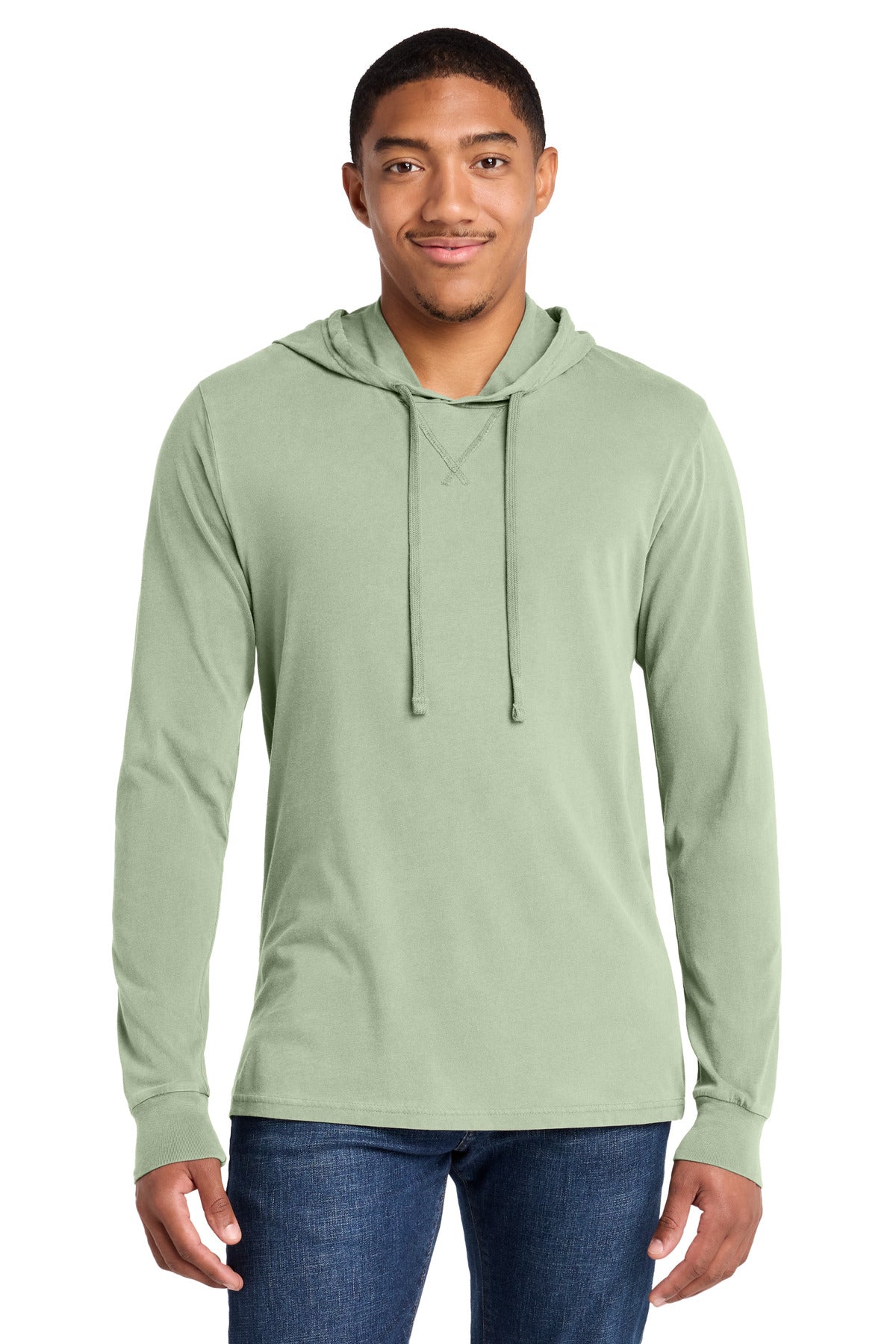 Custom Lichen Green Mineral Dye Organic Cotton Hoodie Tee AL6305, personalized by SanCanDo Swag in Argyle, TX