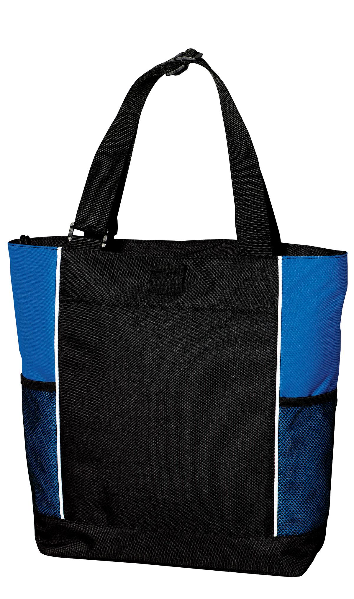 Black/ Royal | Front | Custom Black/ Royal Panel Tote B5160, personalized by SanCanDo Swag in Argyle, TX