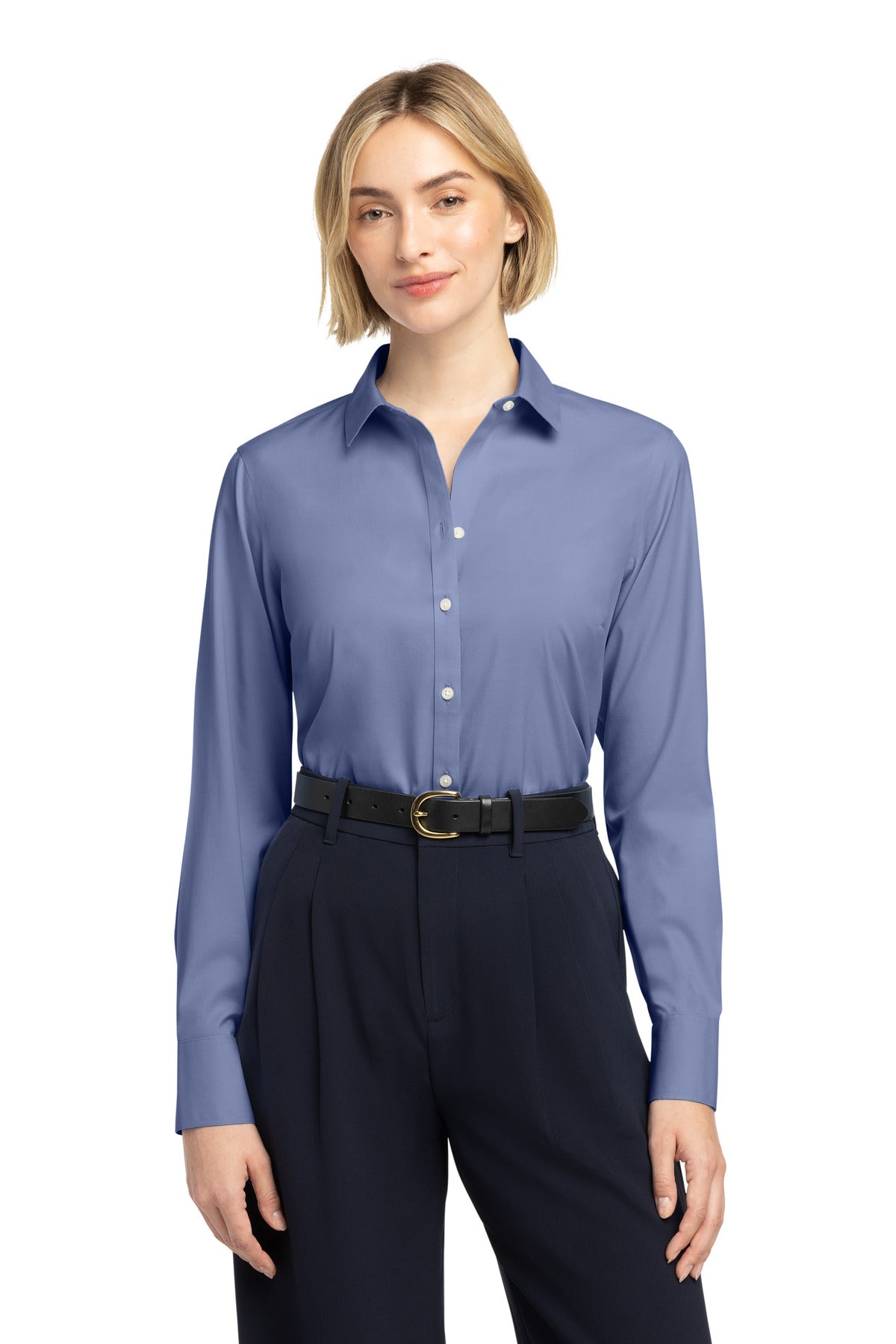 Custom Cobalt Blue Wrinkle-Free Stretch Pinpoint Shirt BB18001, personalized by SanCanDo Swag in Argyle, TX