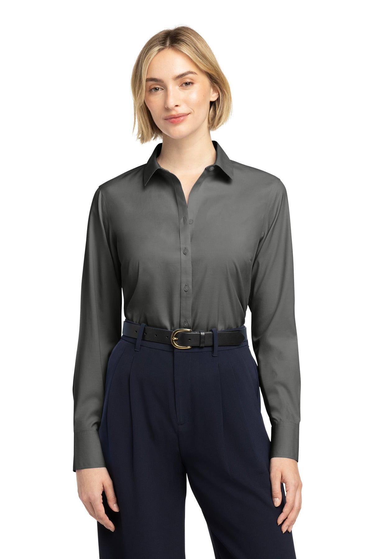 Custom Deep Black Wrinkle-Free Stretch Pinpoint Shirt BB18001, personalized by SanCanDo Swag in Argyle, TX