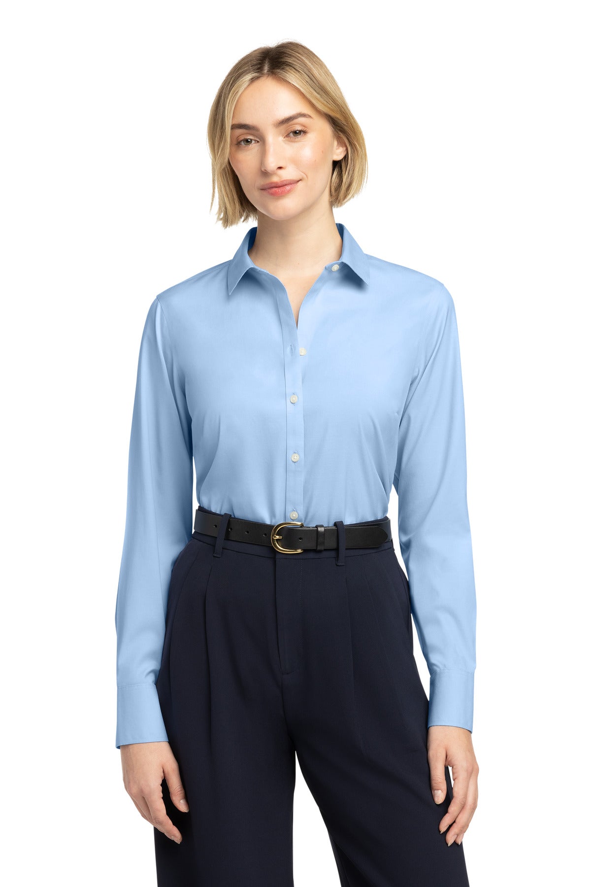 Custom Newport Blue Wrinkle-Free Stretch Pinpoint Shirt BB18001, personalized by SanCanDo Swag in Argyle, TX
