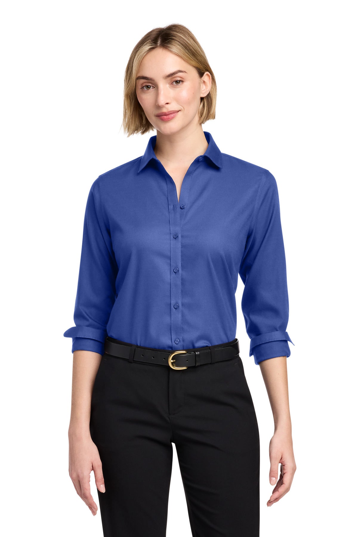 Custom Cobalt Blue Wrinkle-Free Stretch Nailhead Shirt BB18003, personalized by SanCanDo Swag in Argyle, TX