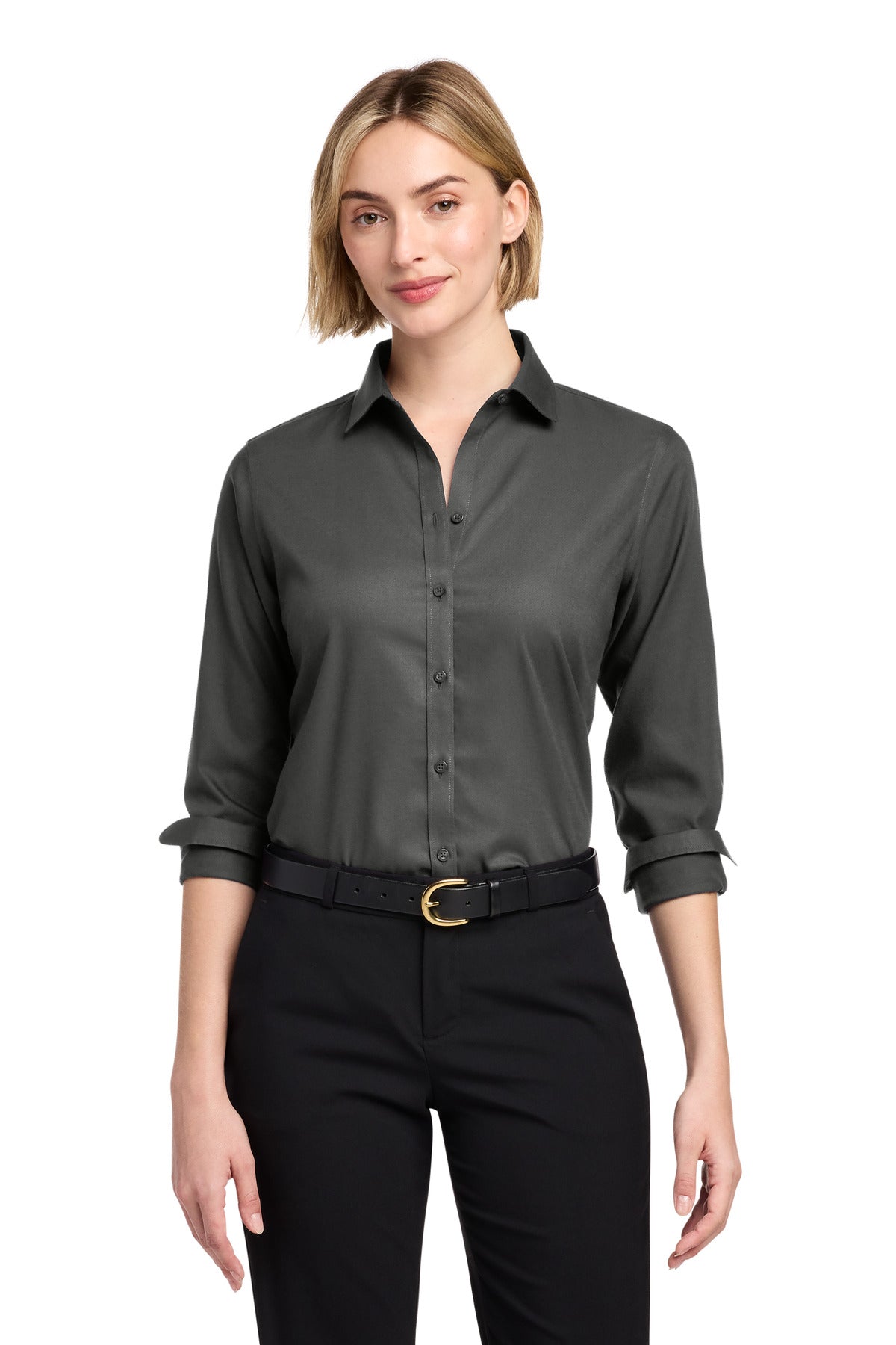 Custom Deep Black Wrinkle-Free Stretch Nailhead Shirt BB18003, personalized by SanCanDo Swag in Argyle, TX