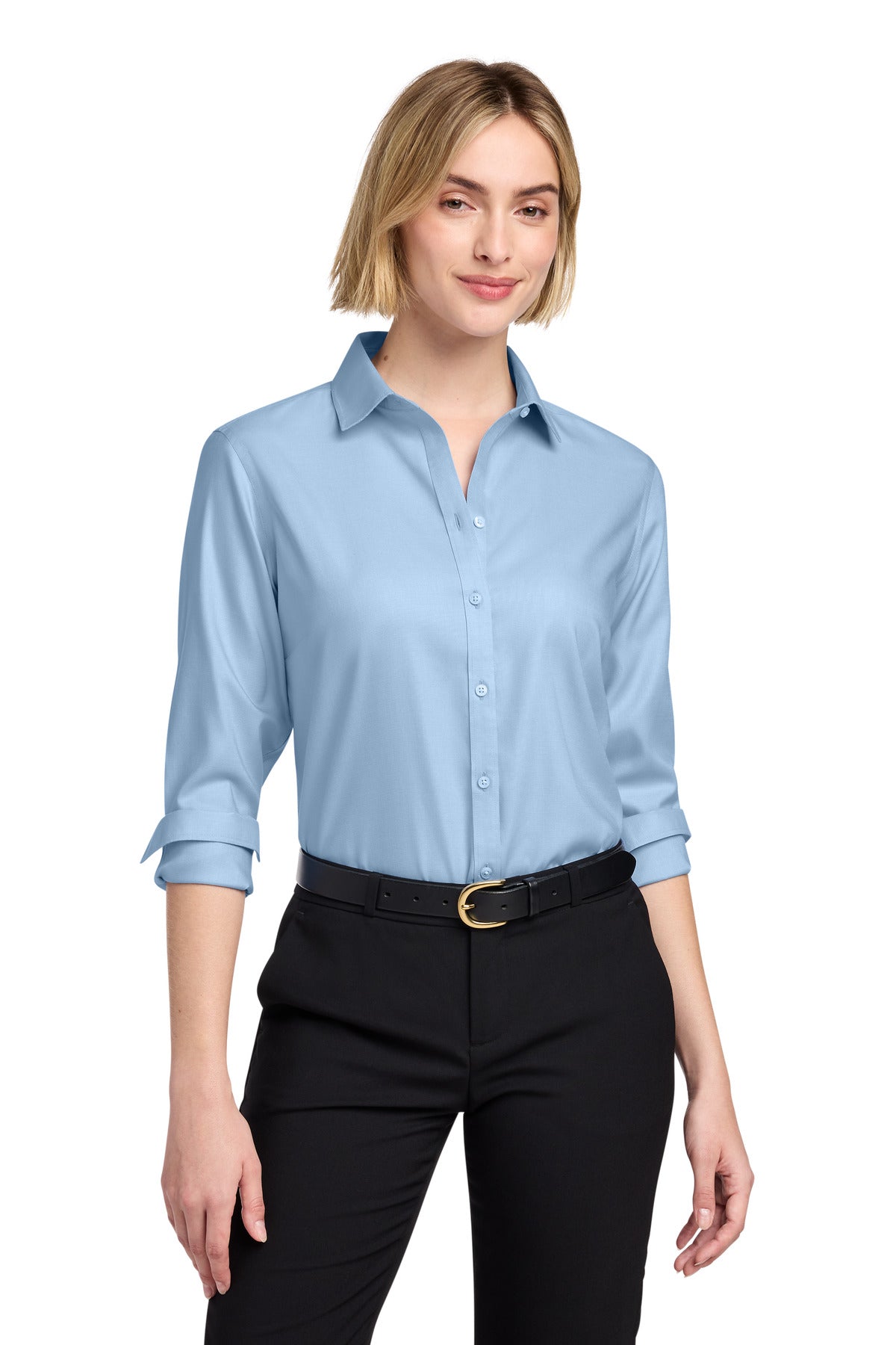 Custom Newport Blue Wrinkle-Free Stretch Nailhead Shirt BB18003, personalized by SanCanDo Swag in Argyle, TX