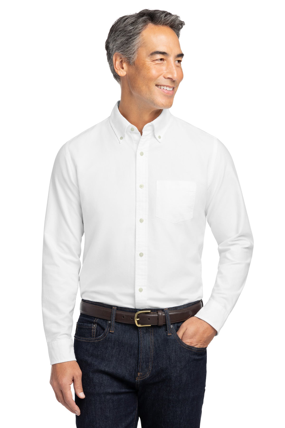 Custom White Casual Oxford Cloth Shirt BB18004, personalized by SanCanDo Swag in Argyle, TX