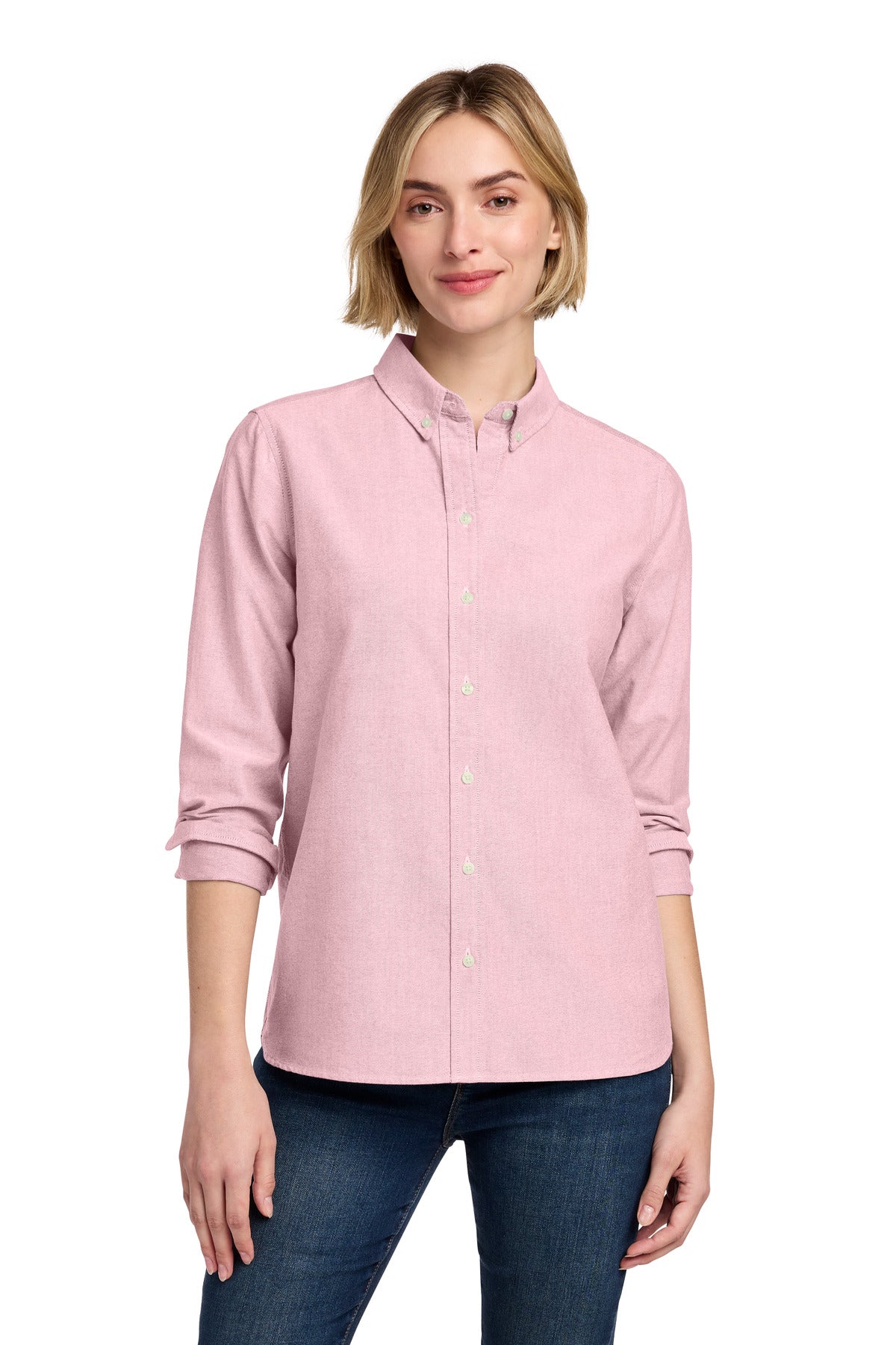 Custom Soft Pink Women's Casual Oxford Cloth Shirt BB18005, personalized by SanCanDo Swag in Argyle, TX