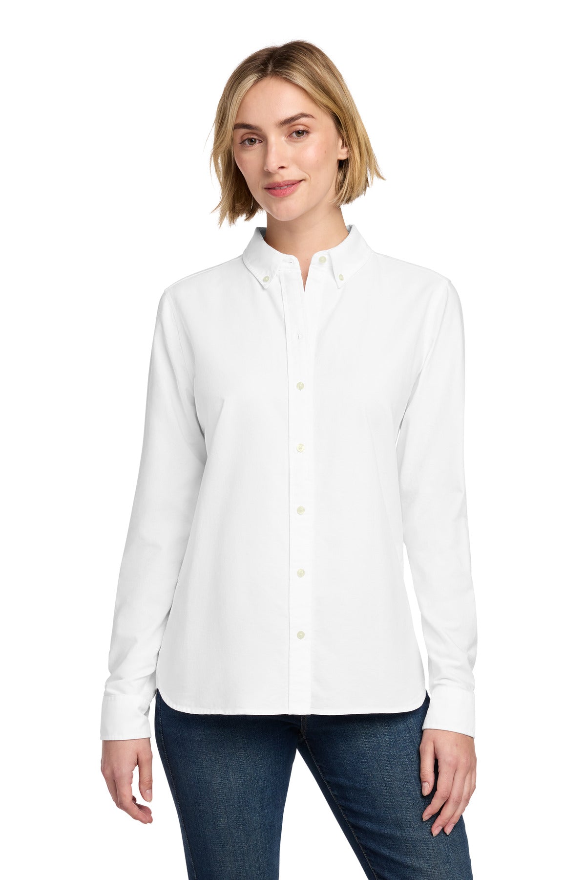 Custom White Women's Casual Oxford Cloth Shirt BB18005, personalized by SanCanDo Swag in Argyle, TX