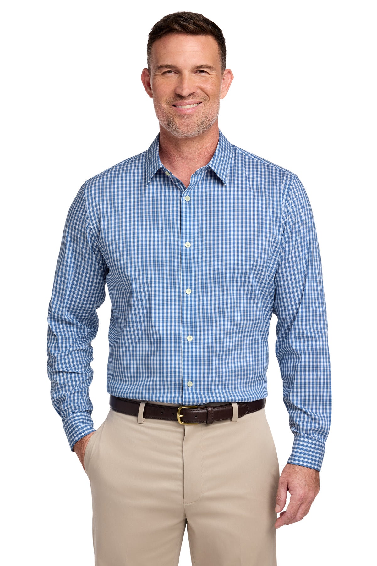Custom Charter Blue Check Tech Stretch Patterned Shirt BB18006, personalized by SanCanDo Swag in Argyle, TX