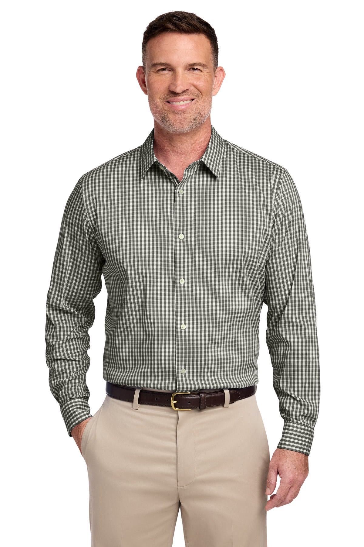 Custom Deep Black Check Tech Stretch Patterned Shirt BB18006, personalized by SanCanDo Swag in Argyle, TX