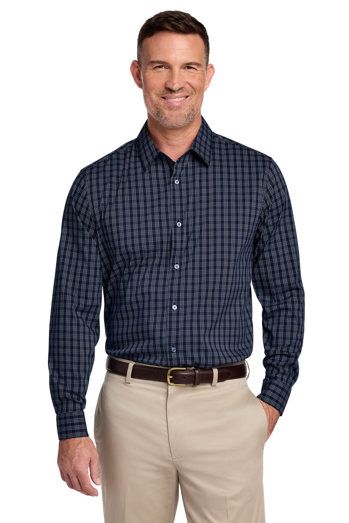 Custom Navy Blazer/ White Grid Check Tech Stretch Patterned Shirt BB18006, personalized by SanCanDo Swag in Argyle, TX