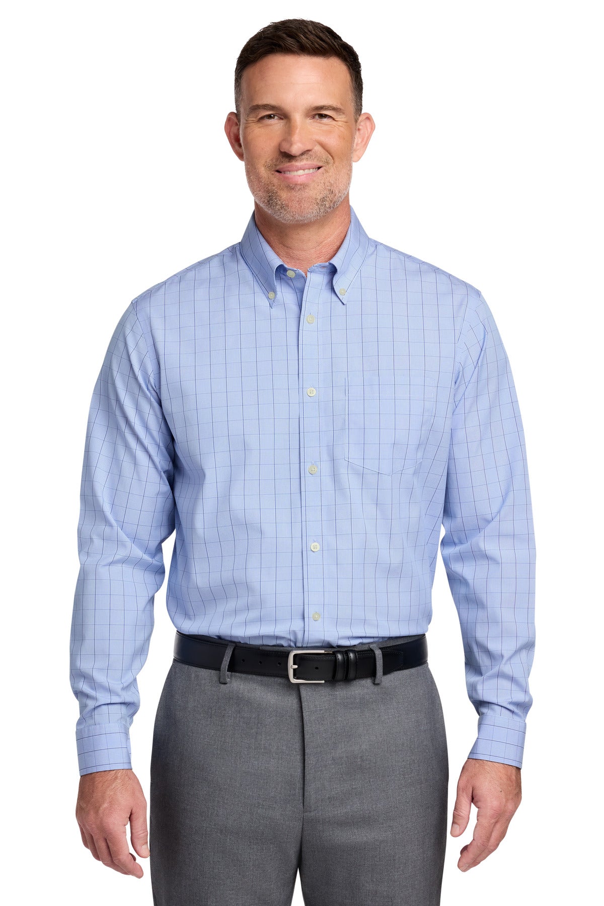 Custom Newport Blue Wrinkle-Free Stretch Patterned Shirt BB18008, personalized by SanCanDo Swag in Argyle, TX