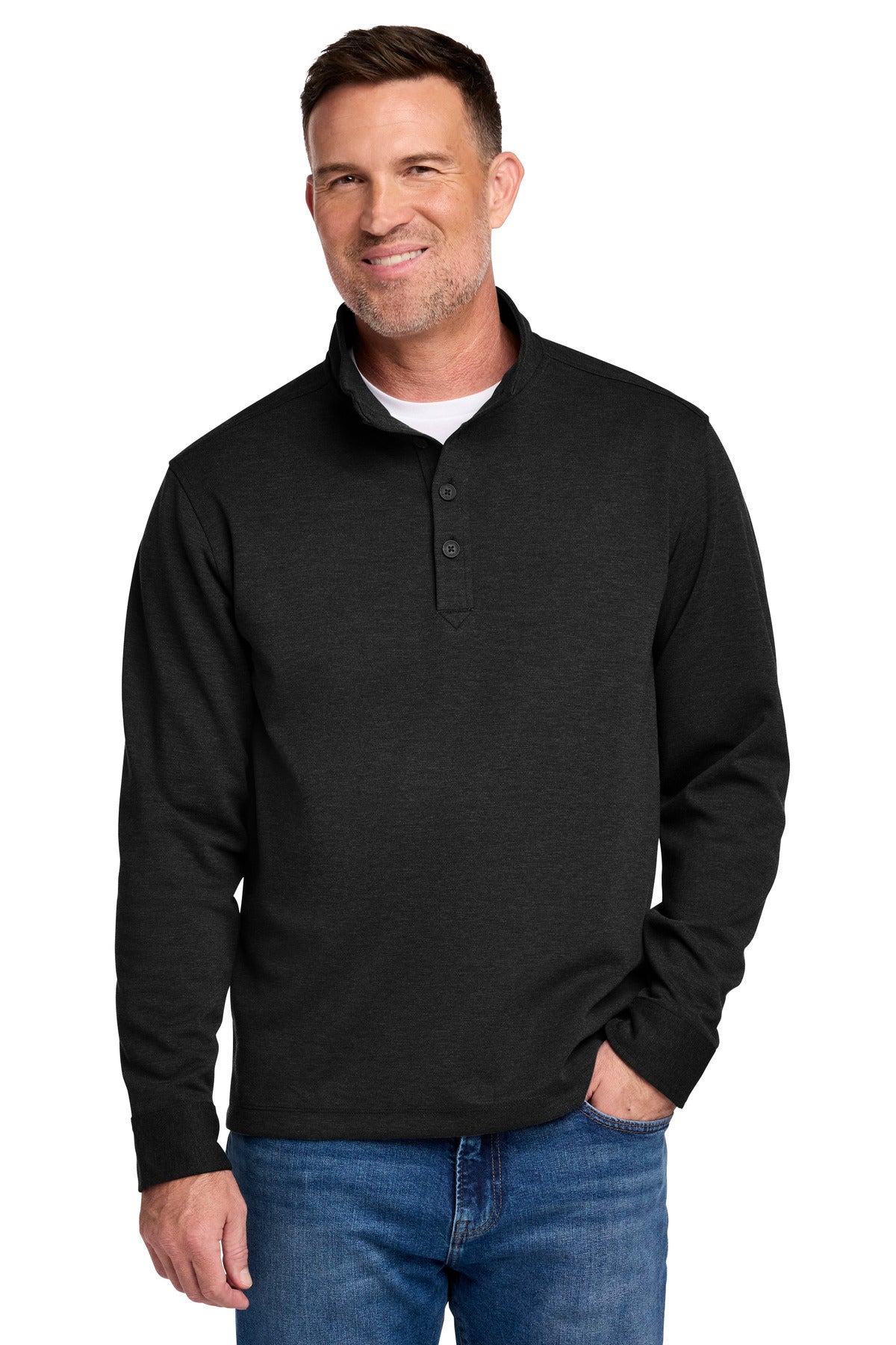 Custom Black Heather Mid-Layer Stretch 1/2-Button BB18202, personalized by SanCanDo Swag in Argyle, TX