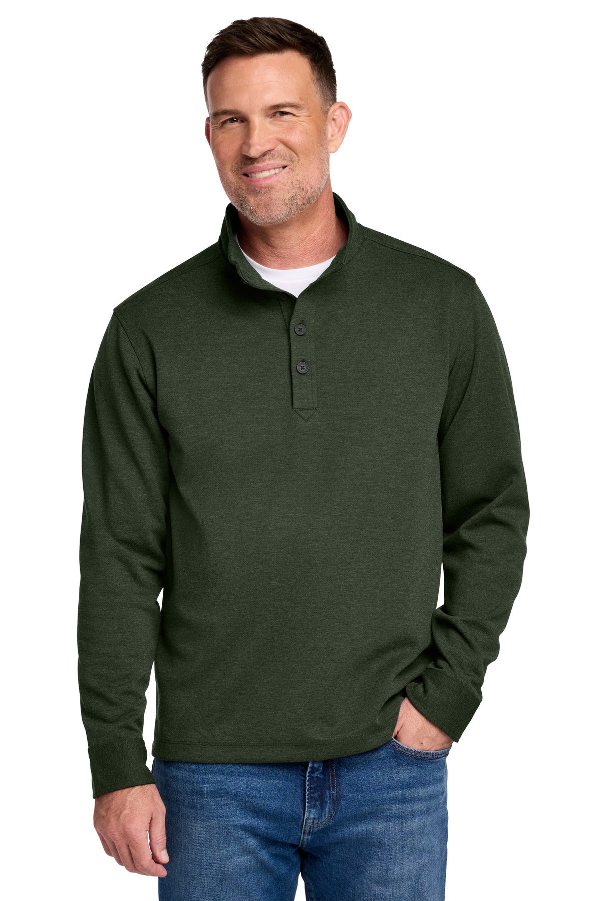 Custom Pine Heather Mid-Layer Stretch 1/2-Button BB18202, personalized by SanCanDo Swag in Argyle, TX
