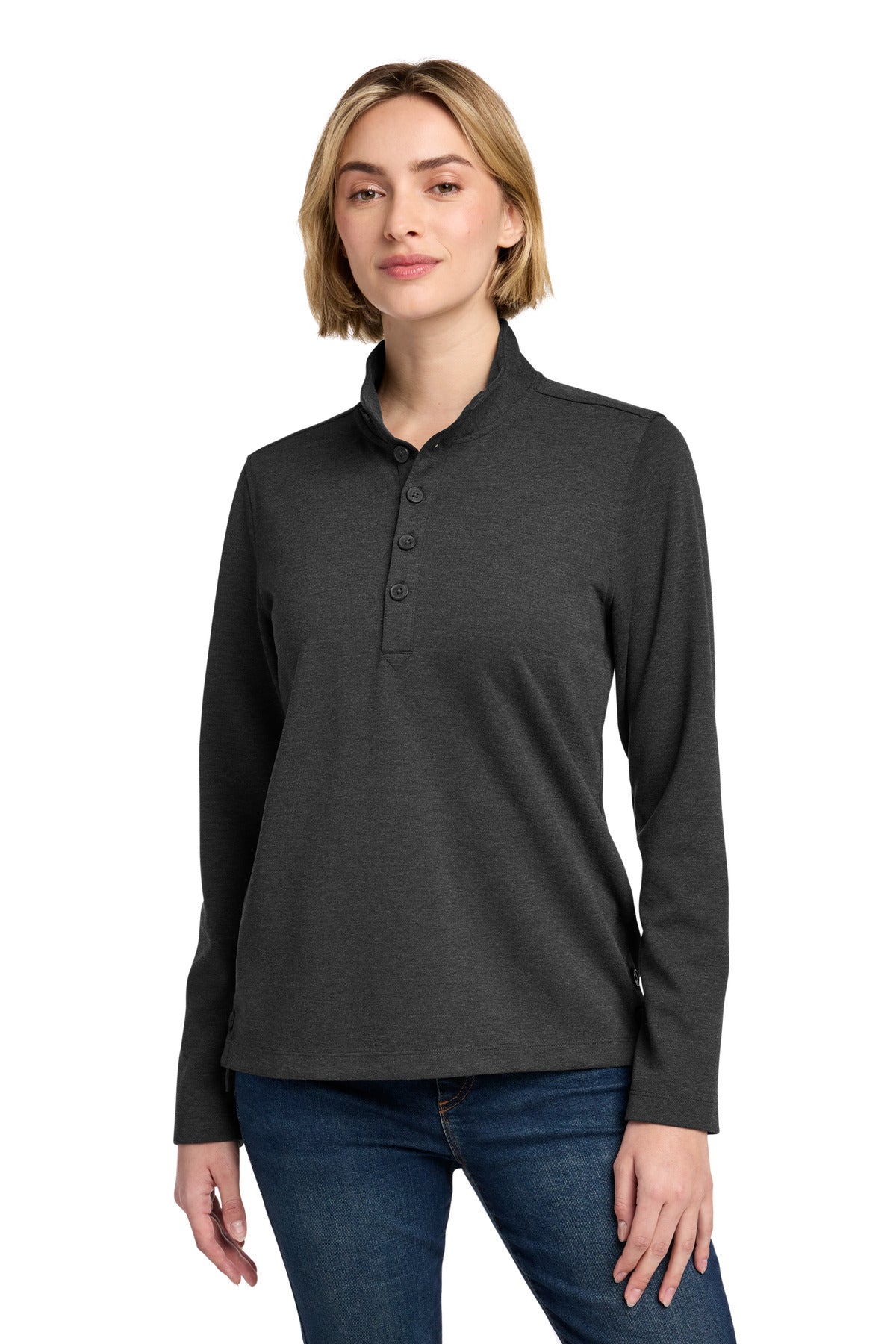 Custom Windsor Grey Heather Women's Mid-Layer Stretch 1/2-Button BB18203, personalized by SanCanDo Swag in Argyle, TX