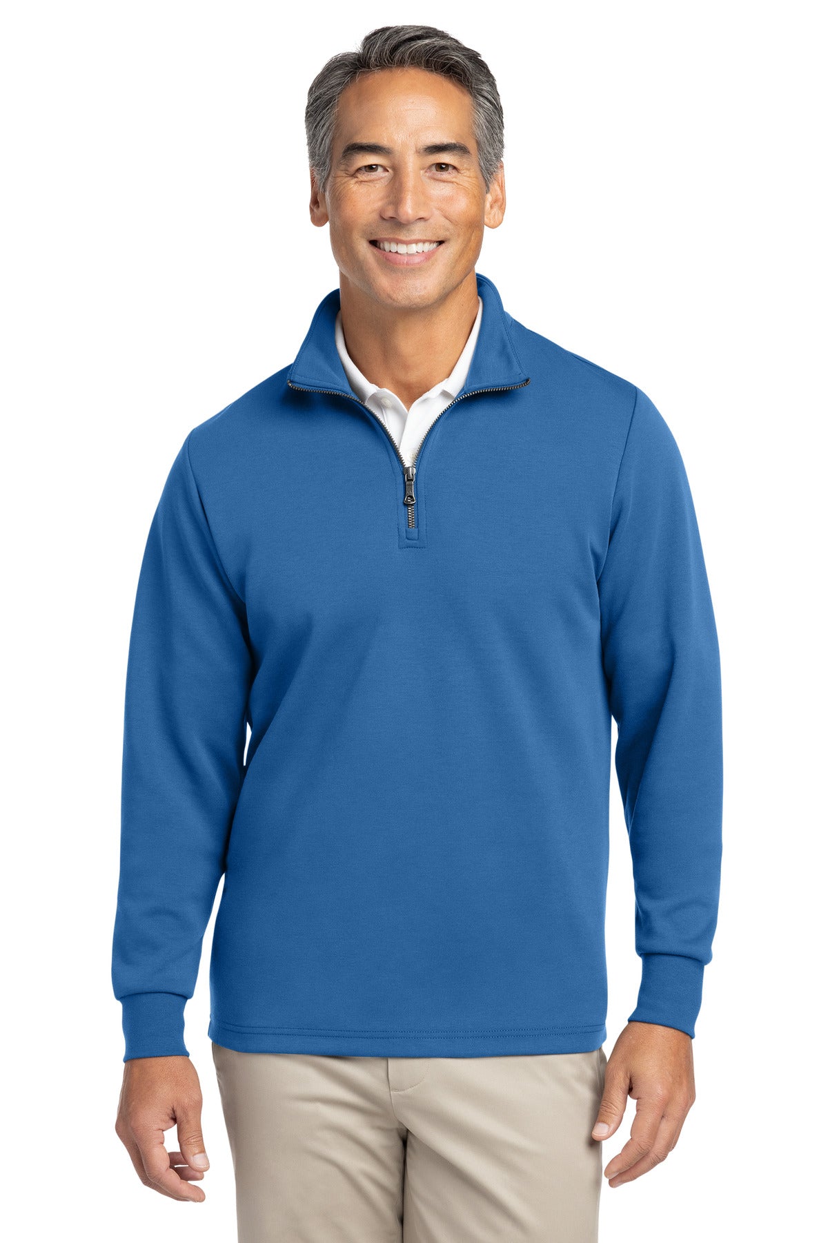 Custom Charter Blue Double-Knit 1/4-Zip BB18206, personalized by SanCanDo Swag in Argyle, TX