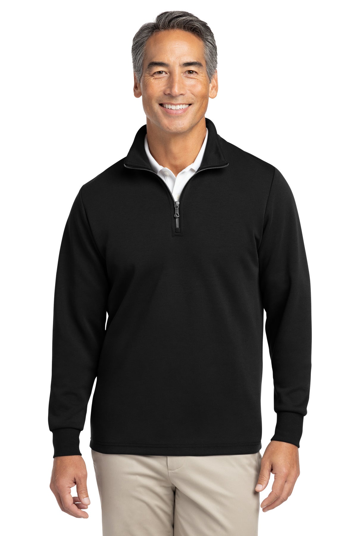 Custom Deep Black Double-Knit 1/4-Zip BB18206, personalized by SanCanDo Swag in Argyle, TX