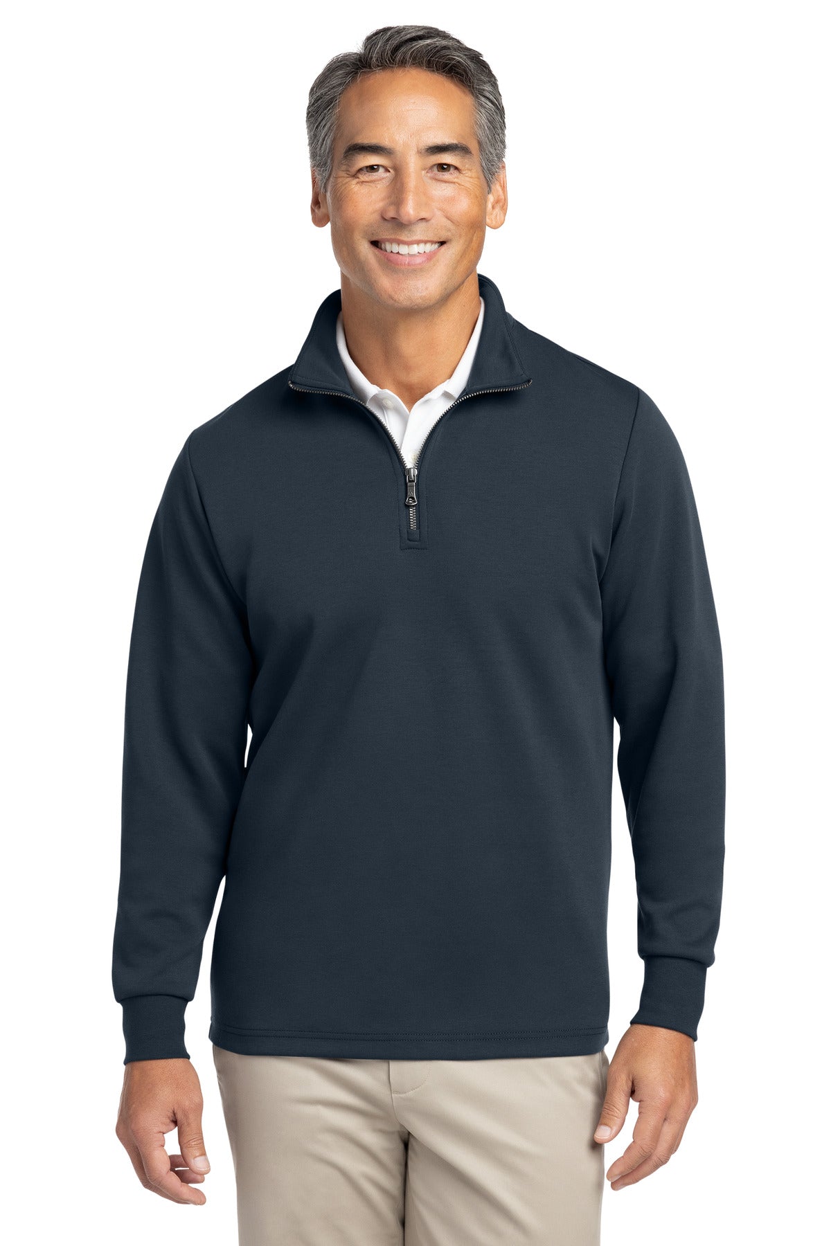 Custom Night Navy Double-Knit 1/4-Zip BB18206, personalized by SanCanDo Swag in Argyle, TX