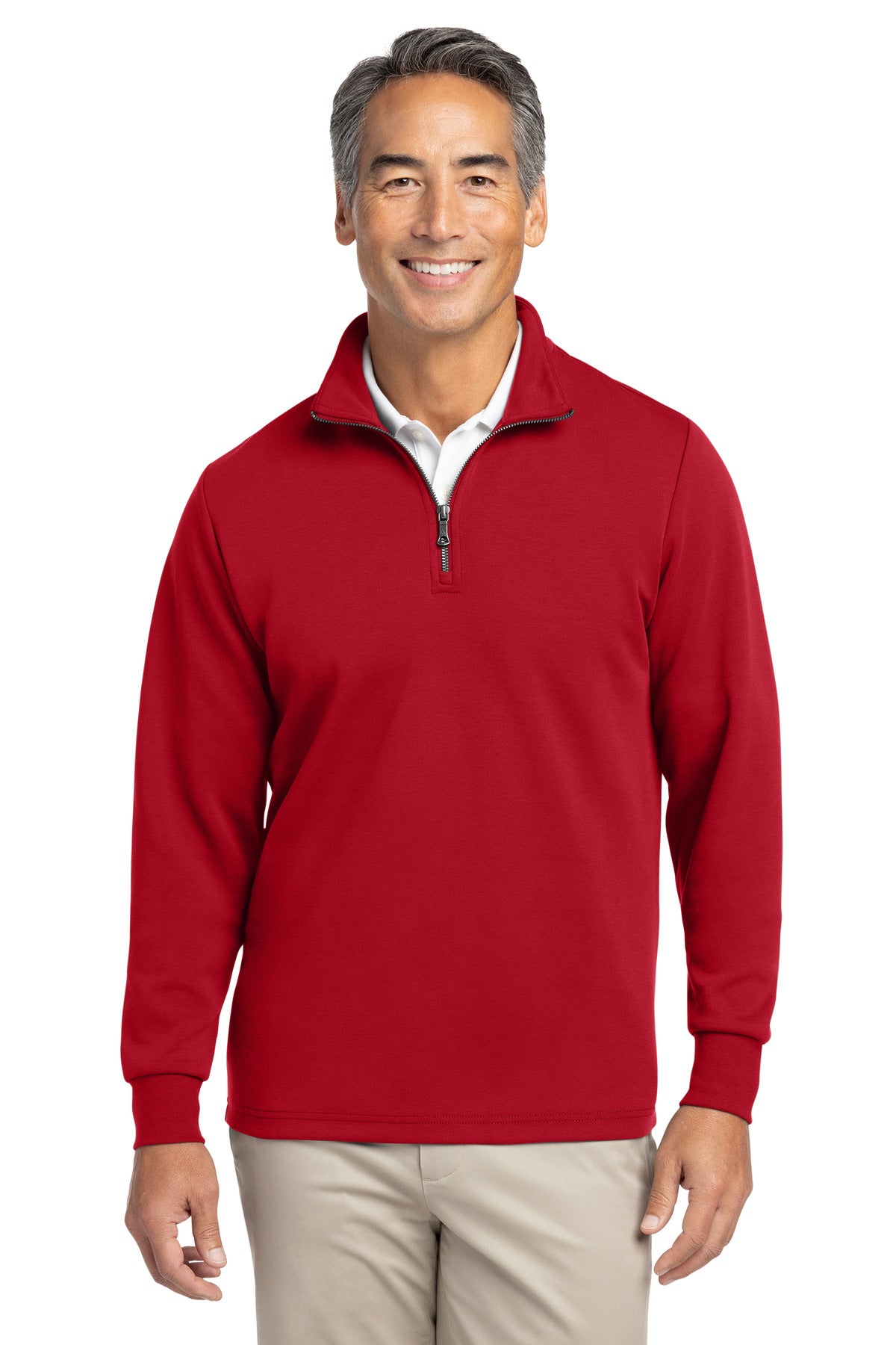 Custom Rich Red Double-Knit 1/4-Zip BB18206, personalized by SanCanDo Swag in Argyle, TX