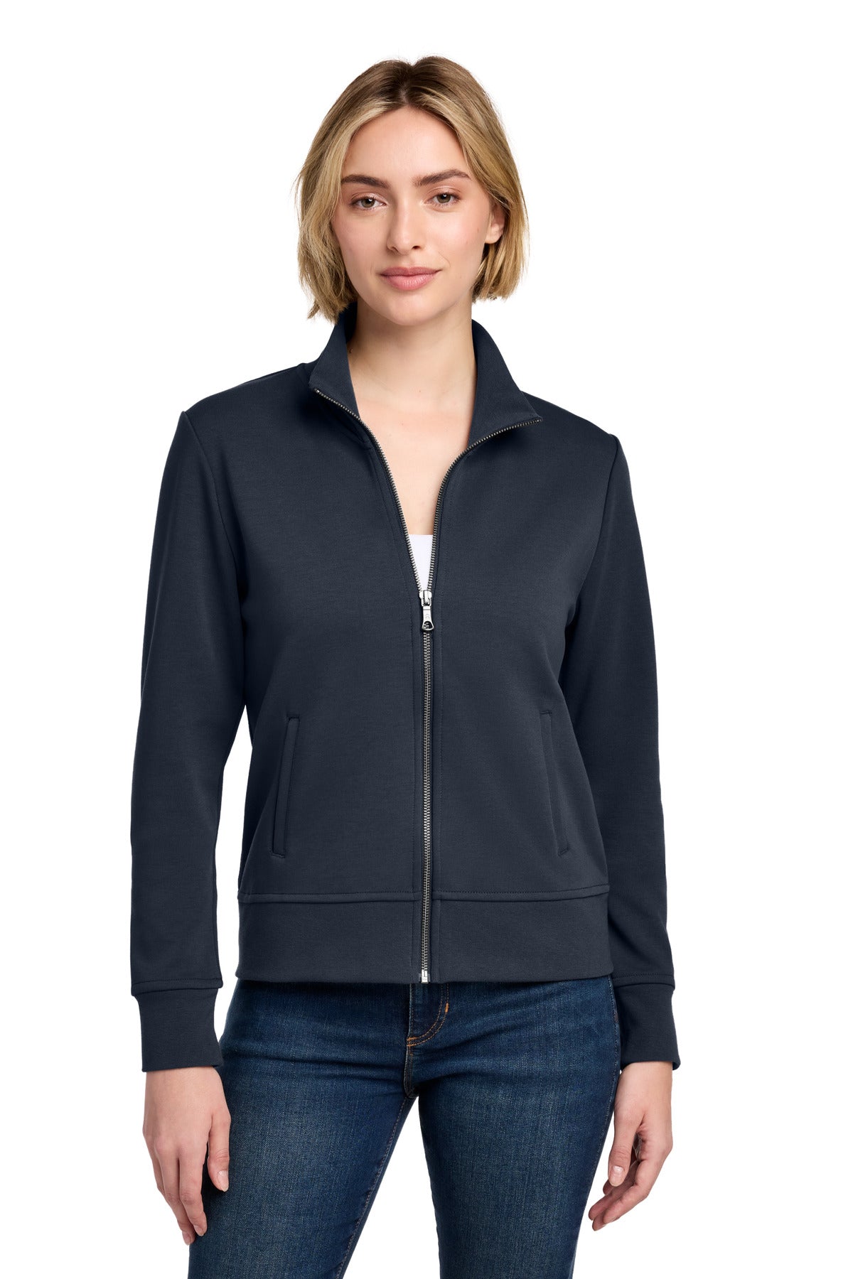 Custom Night Navy Women's Double-Knit Full-Zip BB18211, personalized by SanCanDo Swag in Argyle, TX