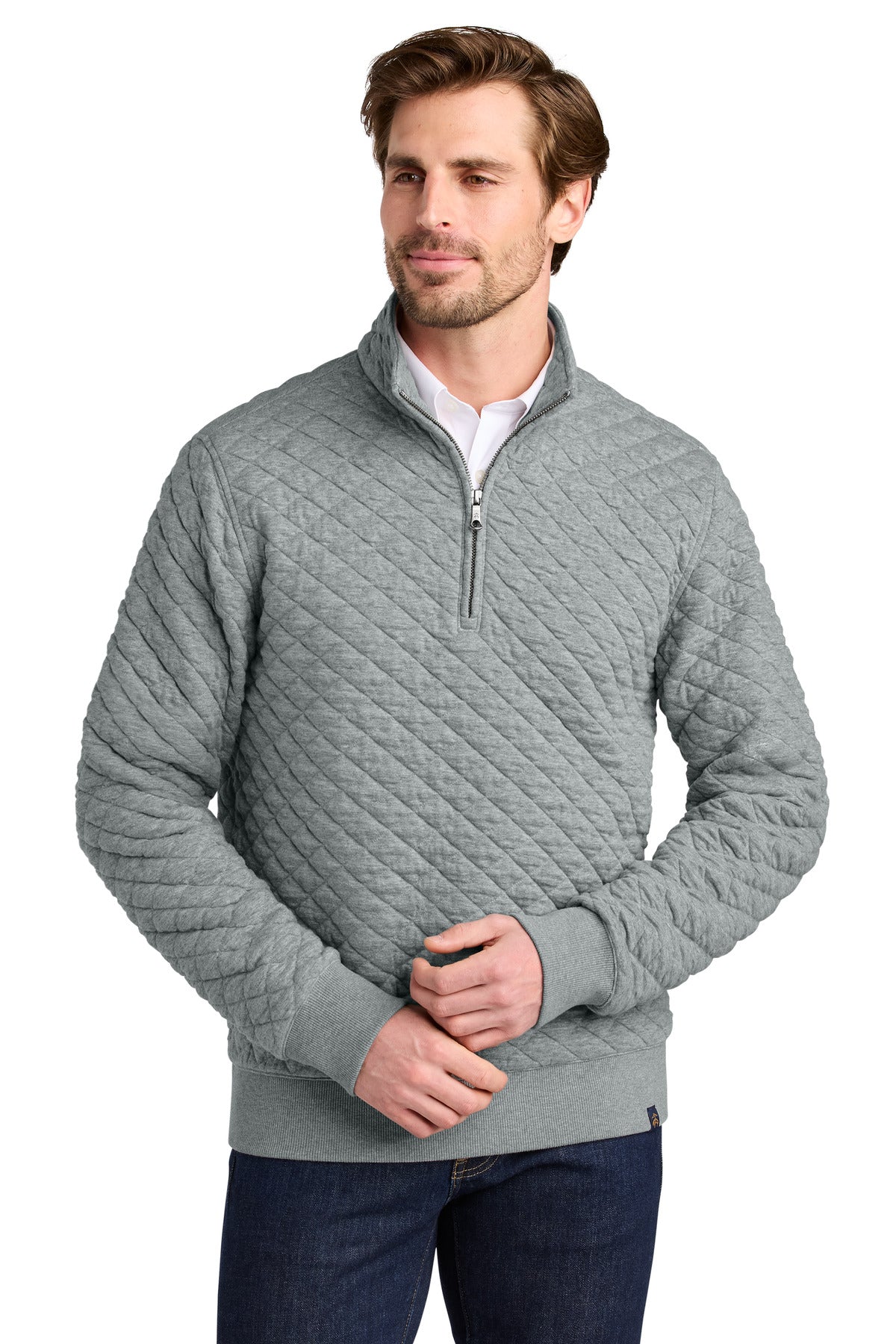 Custom Light Shadow Grey Heather Diamond Quilt 1/4-Zip BB18212, personalized by SanCanDo Swag in Argyle, TX
