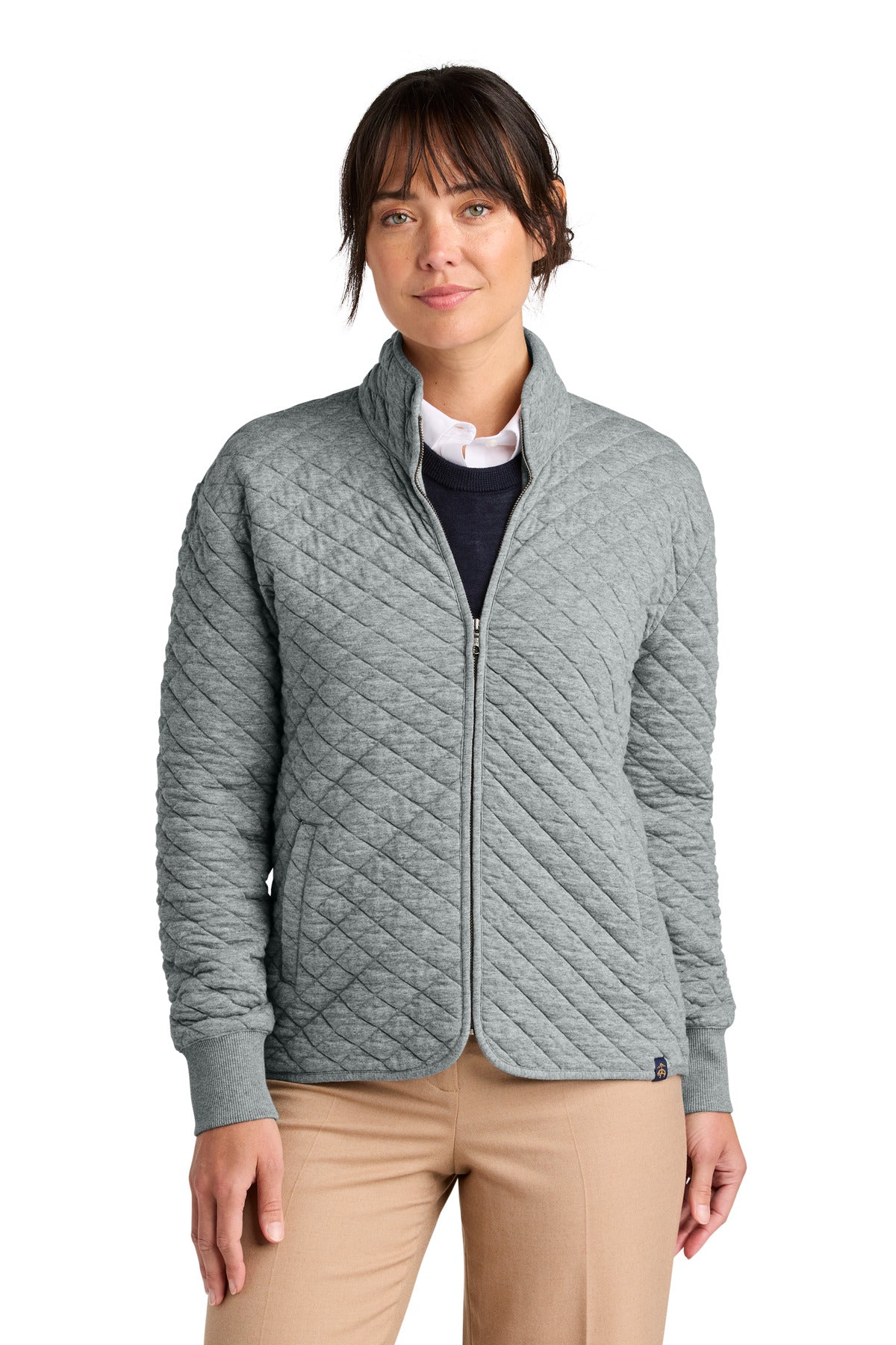 Custom Light Shadow Grey Heather Women's Diamond Quilt Full-Zip BB18213, personalized by SanCanDo Swag in Argyle, TX