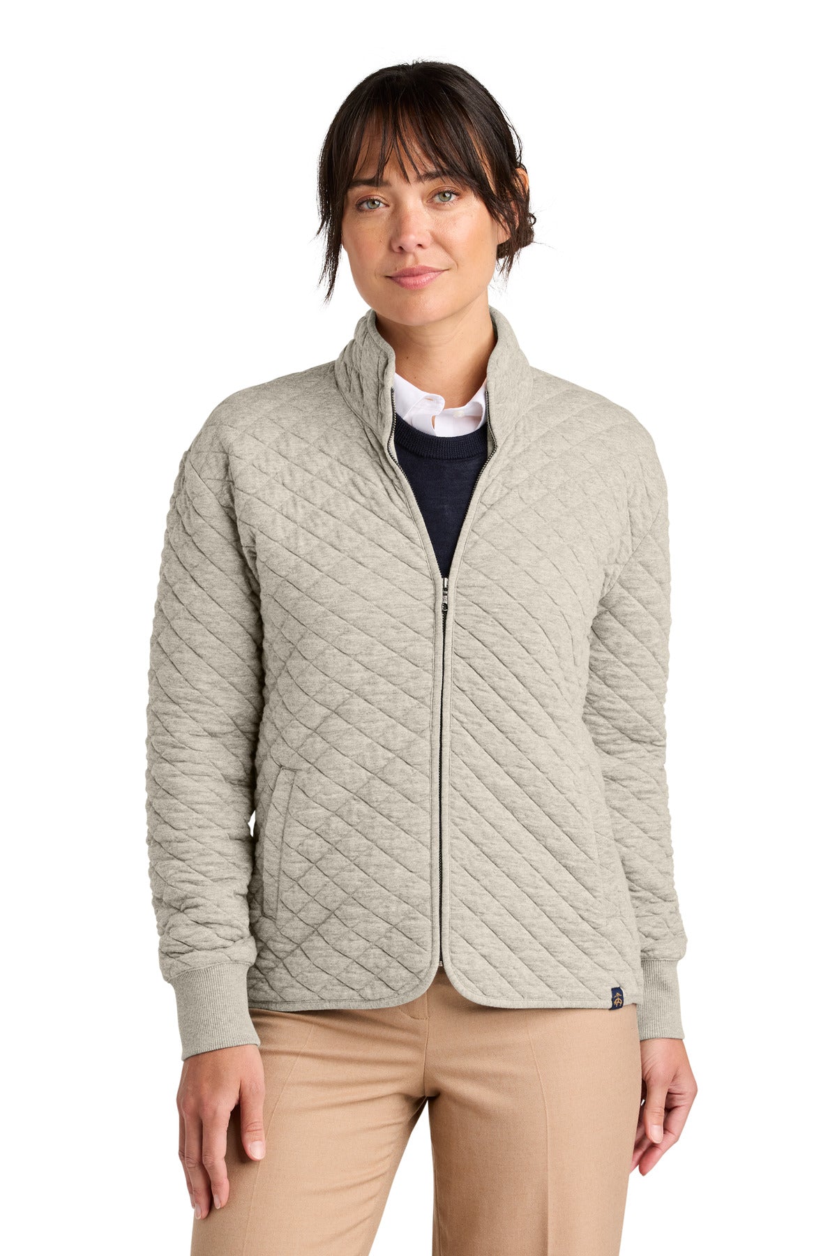 Custom Oatmeal Heather Women's Diamond Quilt Full-Zip BB18213, personalized by SanCanDo Swag in Argyle, TX