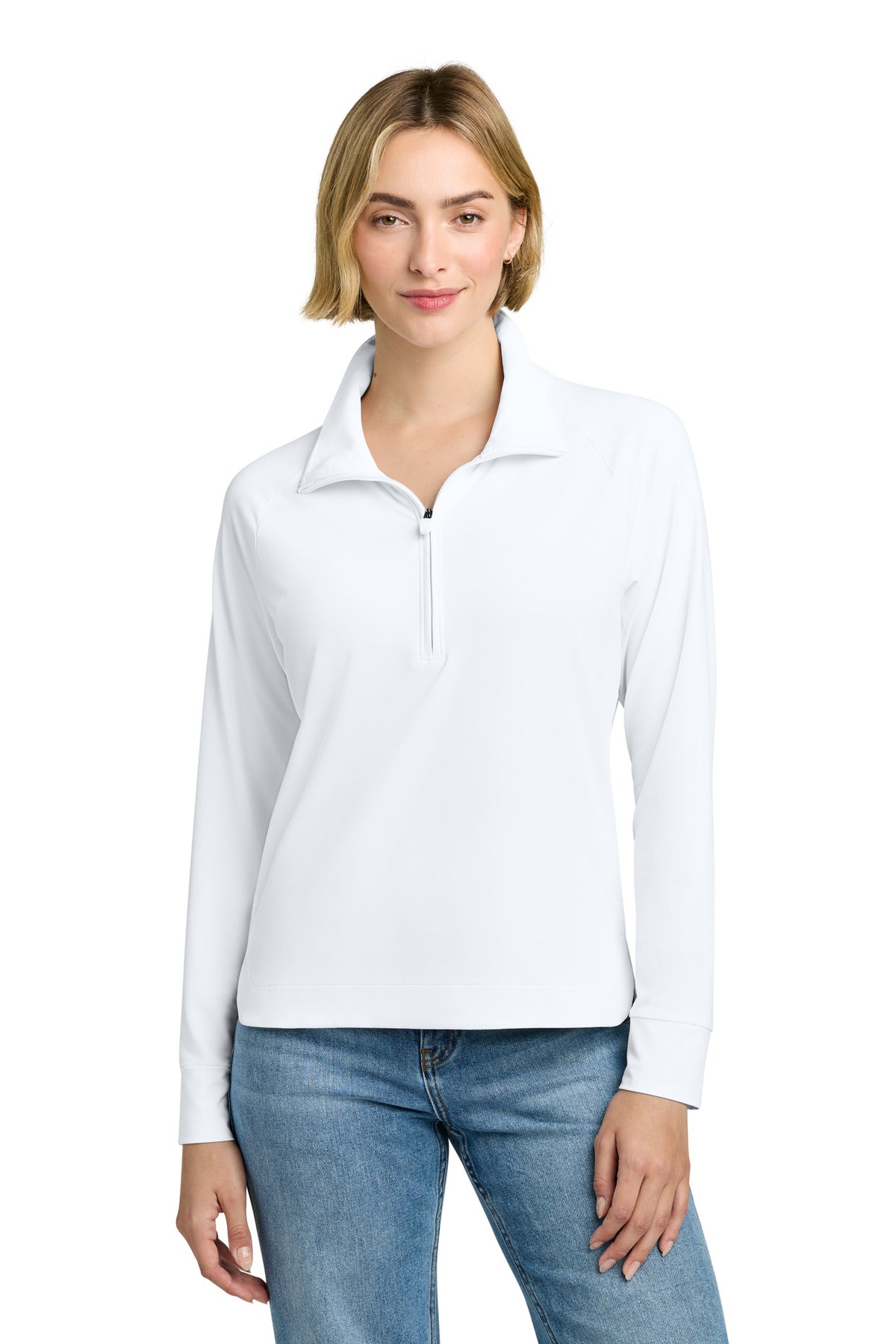 Custom White Women's Luxe Performance 1/4-Zip BB18215, personalized by SanCanDo Swag in Argyle, TX