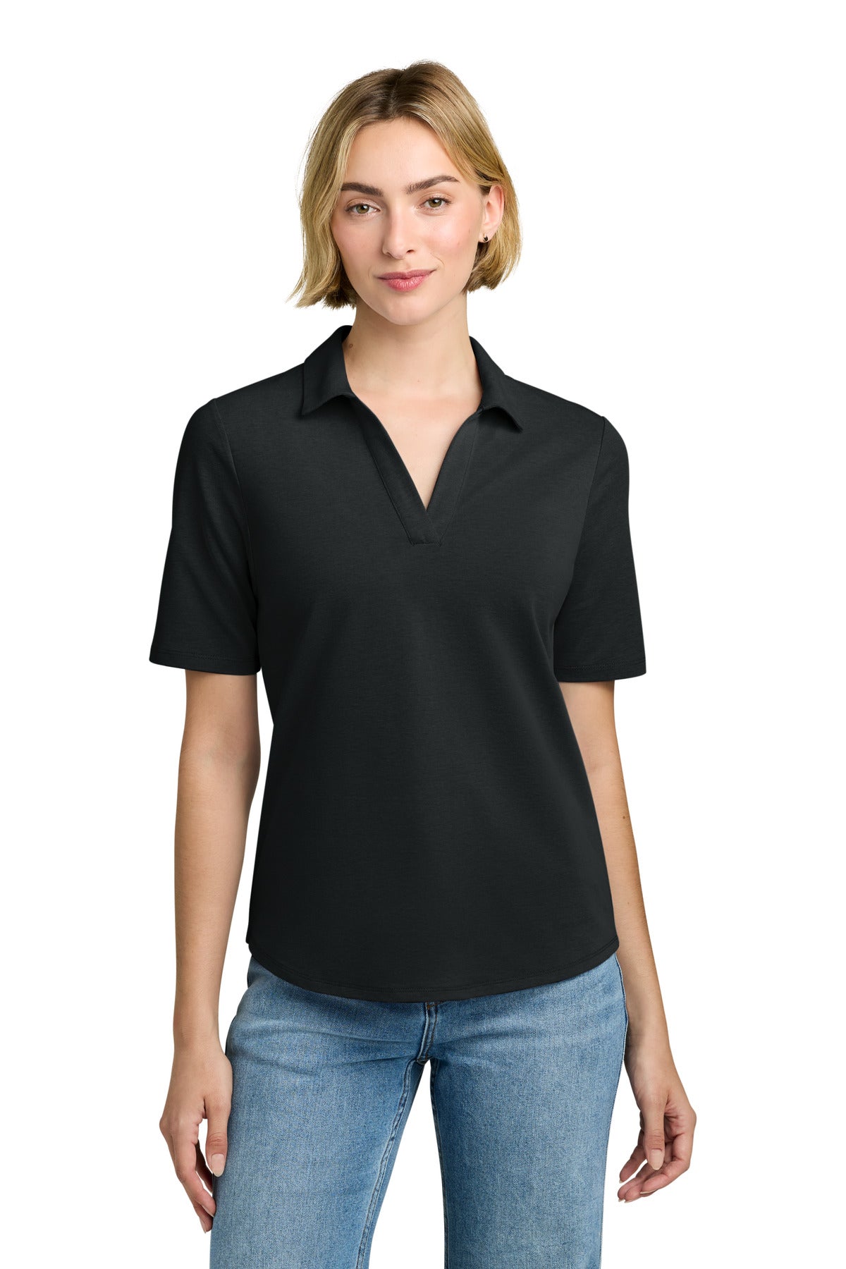 Custom Deep Black Women's Pinpoint Pique Polo BB18223, personalized by SanCanDo Swag in Argyle, TX