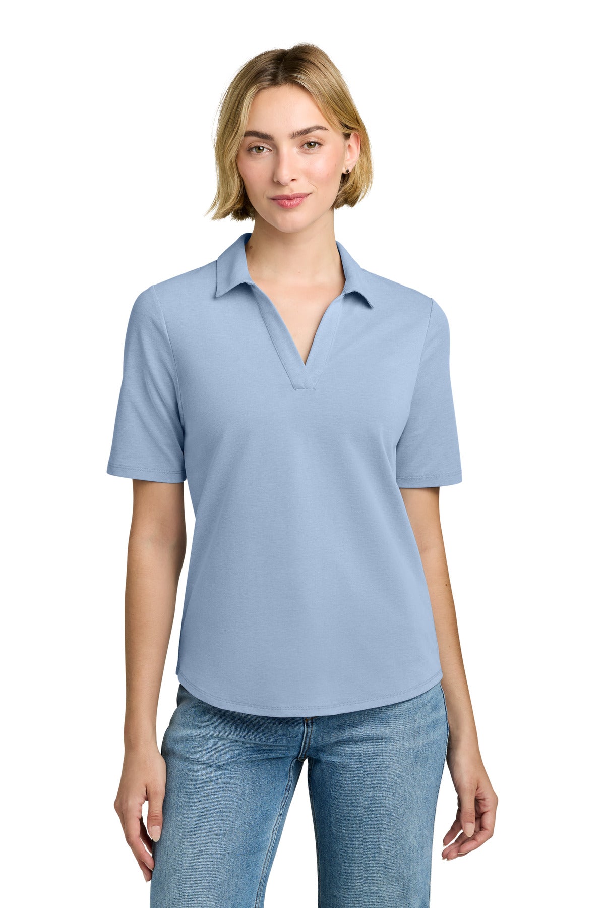 Custom Newport Blue End On End Women's Pinpoint Pique Polo BB18223, personalized by SanCanDo Swag in Argyle, TX
