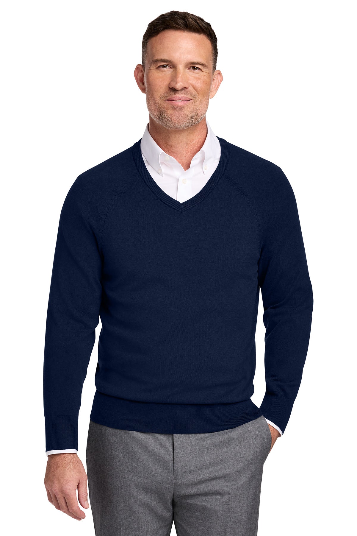 Custom Navy Blazer Cotton Stretch V-Neck Sweater BB18400, personalized by SanCanDo Swag in Argyle, TX
