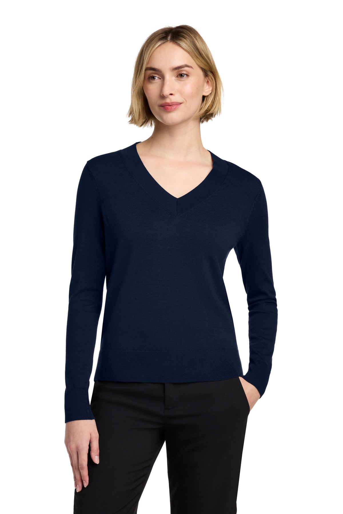 Custom Navy Blazer Women's Cotton Stretch V-Neck Sweater BB18401, personalized by SanCanDo Swag in Argyle, TX