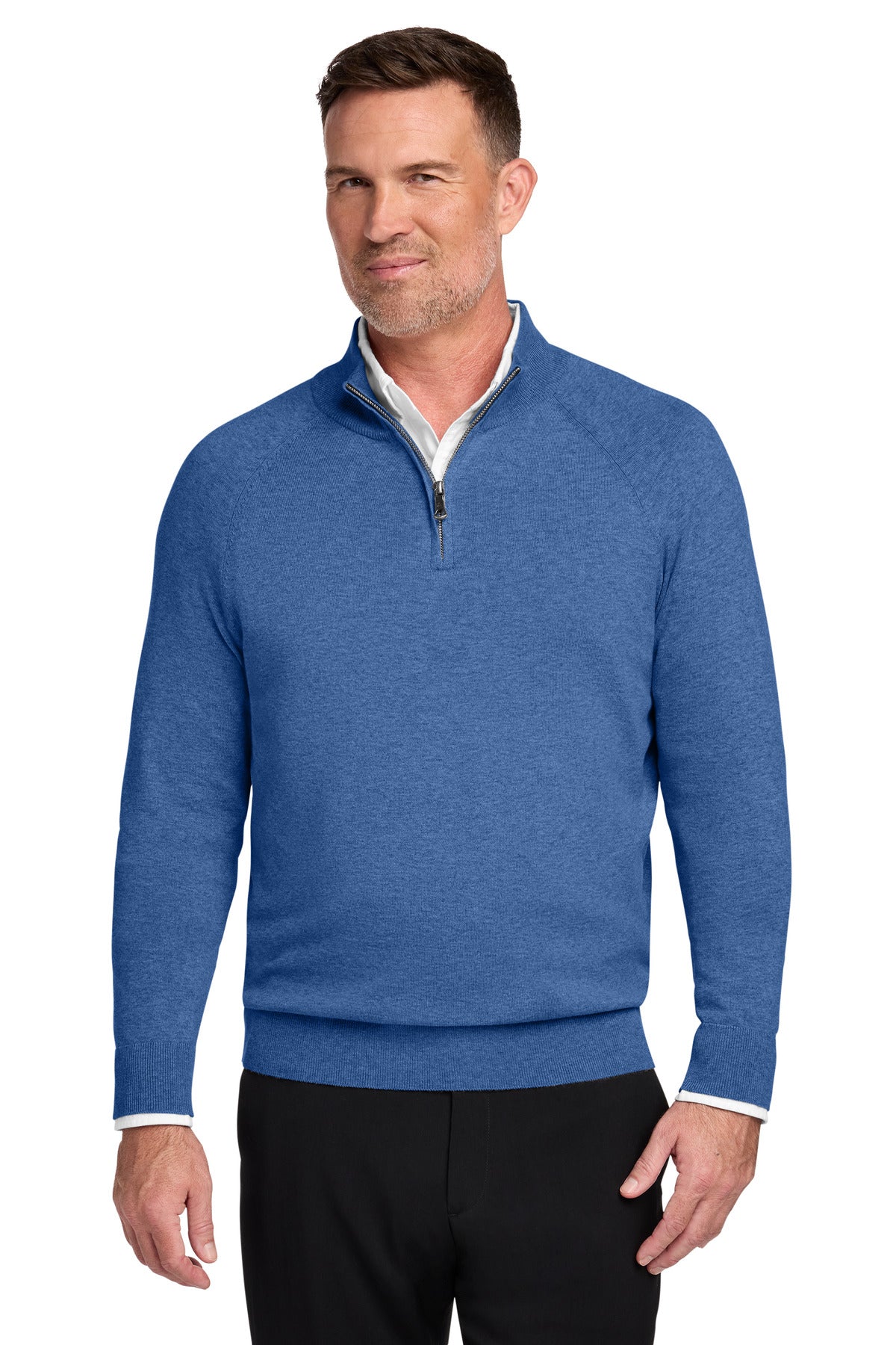 Custom Charter Blue Heather Cotton Stretch 1/4-Zip Sweater BB18402, personalized by SanCanDo Swag in Argyle, TX