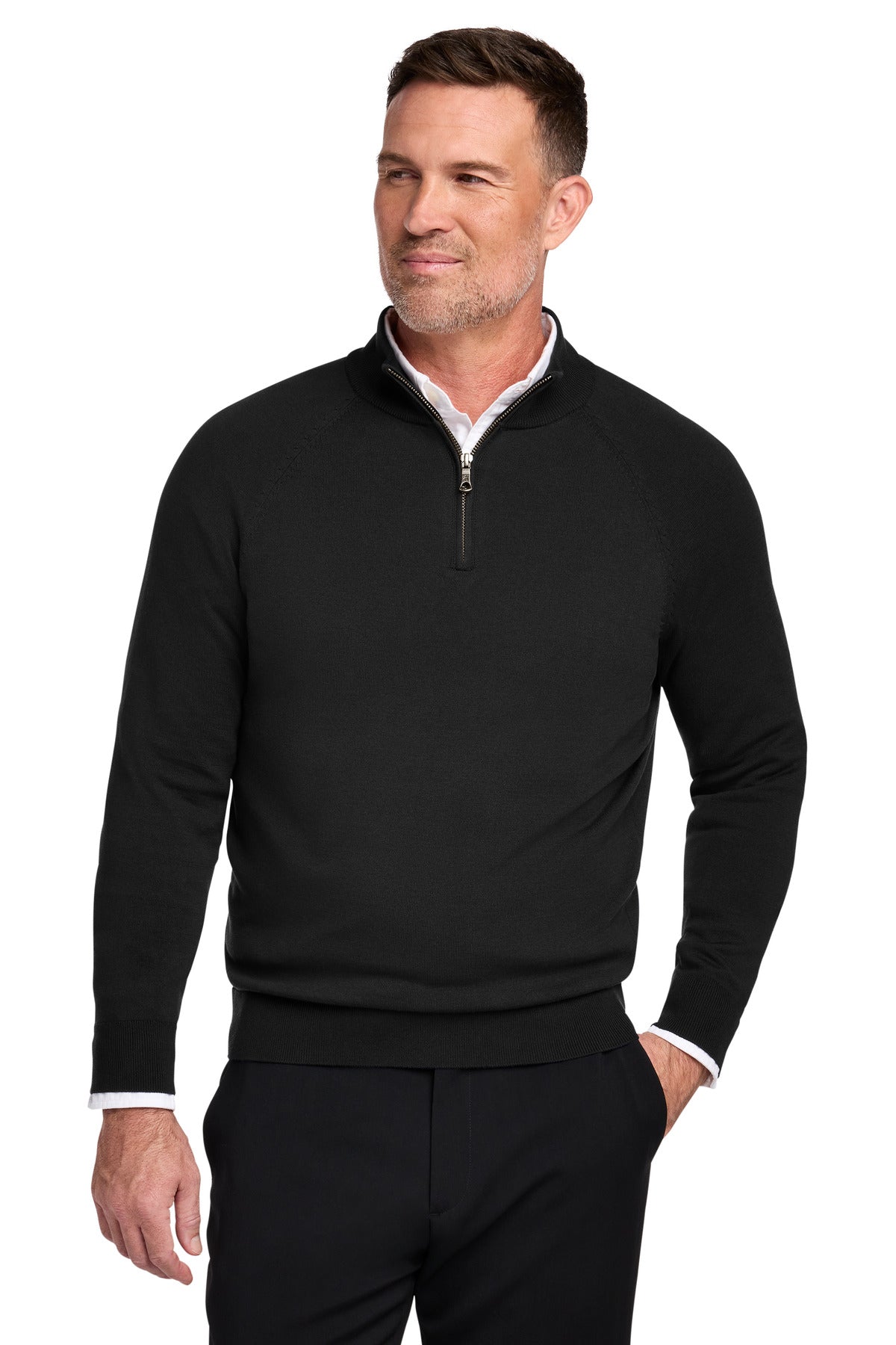 Custom Deep Black Cotton Stretch 1/4-Zip Sweater BB18402, personalized by SanCanDo Swag in Argyle, TX