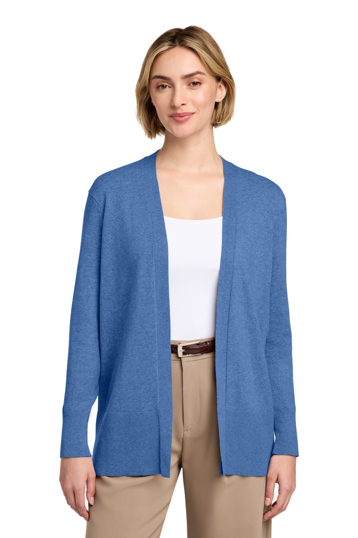 Custom Charter Blue Heather Cotton Stretch Long Cardigan Sweater BB18403, personalized by SanCanDo Swag in Argyle, TX