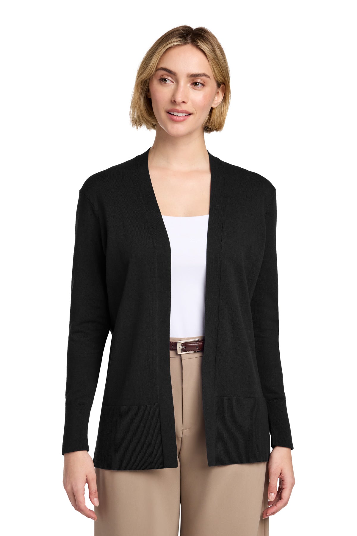 Custom Deep Black Cotton Stretch Long Cardigan Sweater BB18403, personalized by SanCanDo Swag in Argyle, TX